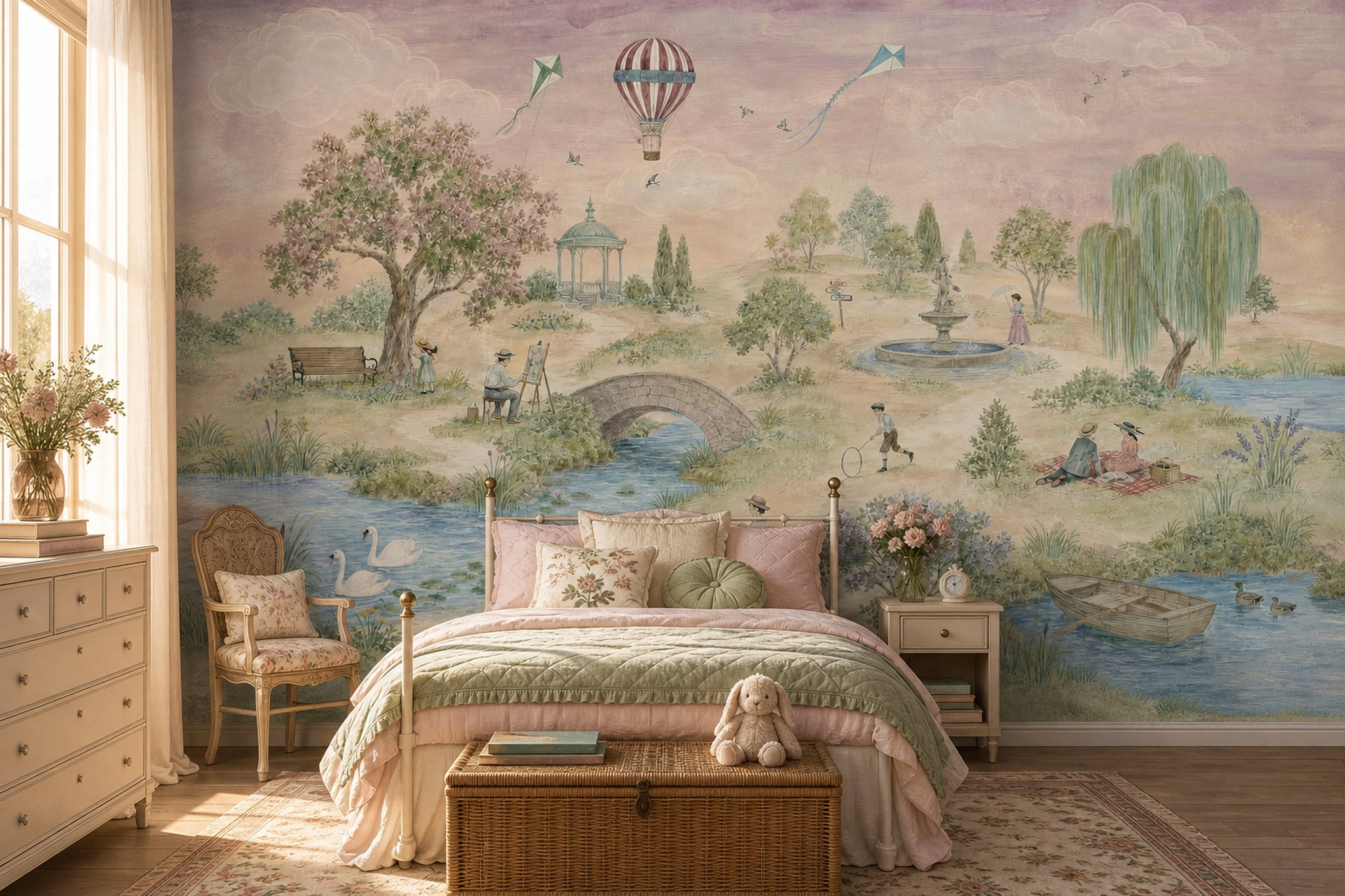 Pastel Park Manzaralı Poster Duvar Kağıdı Çocuk Odası