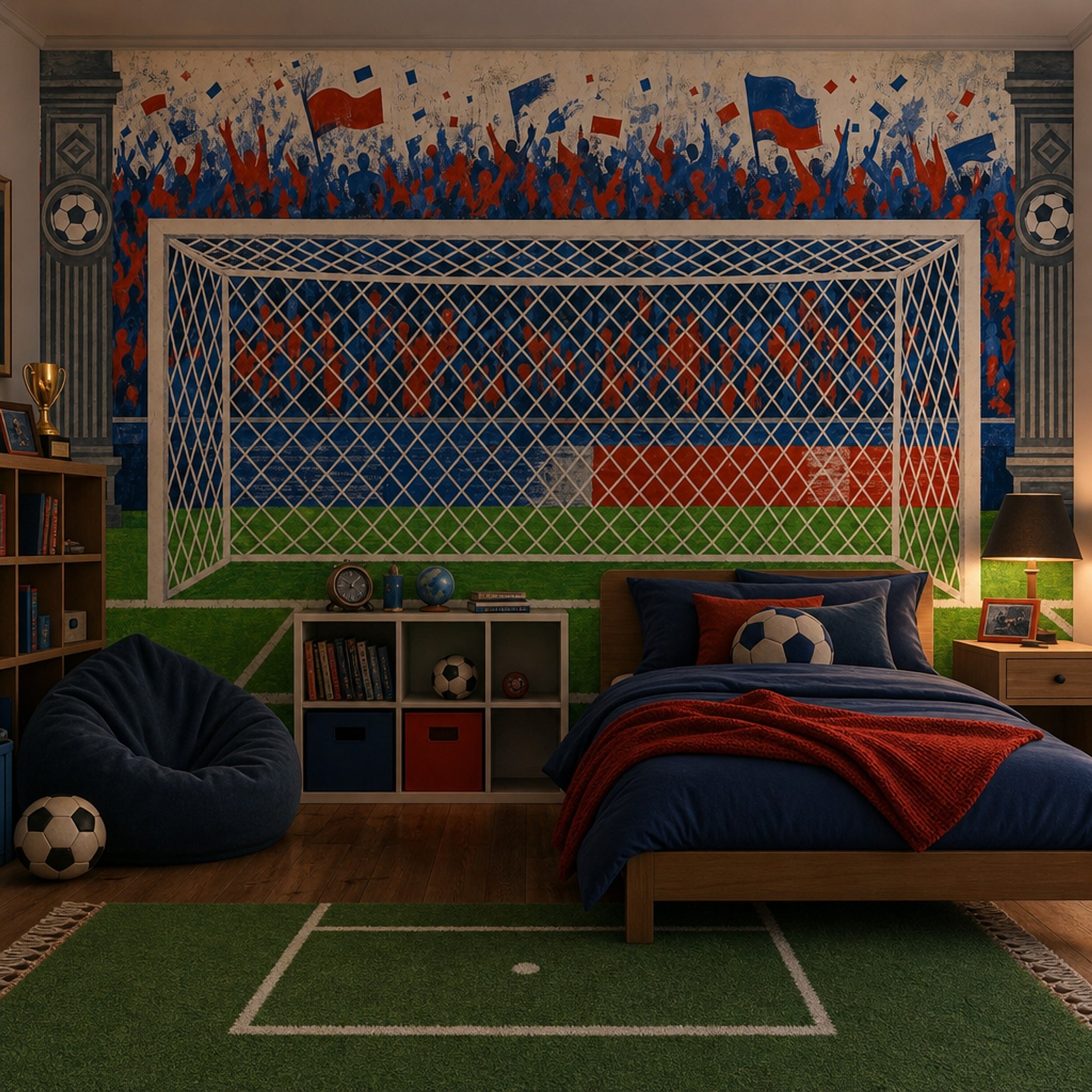 Futbol Stadı Tribünlü Poster Duvar Kağıdı Mavi Kırmızı Genç Odası