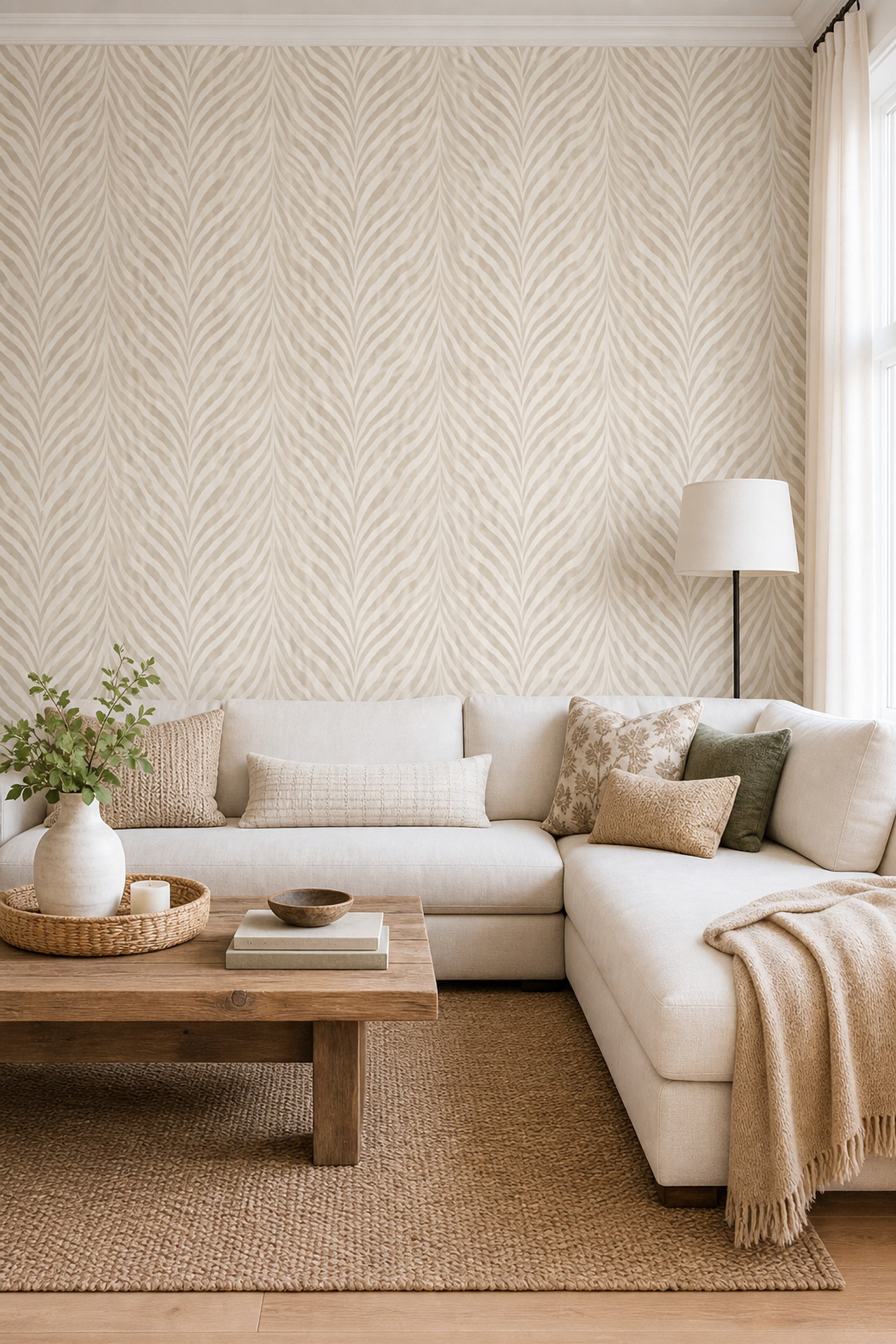 Zebra Desenli Duvar Kağıdı Bej Krem Modern Salon
