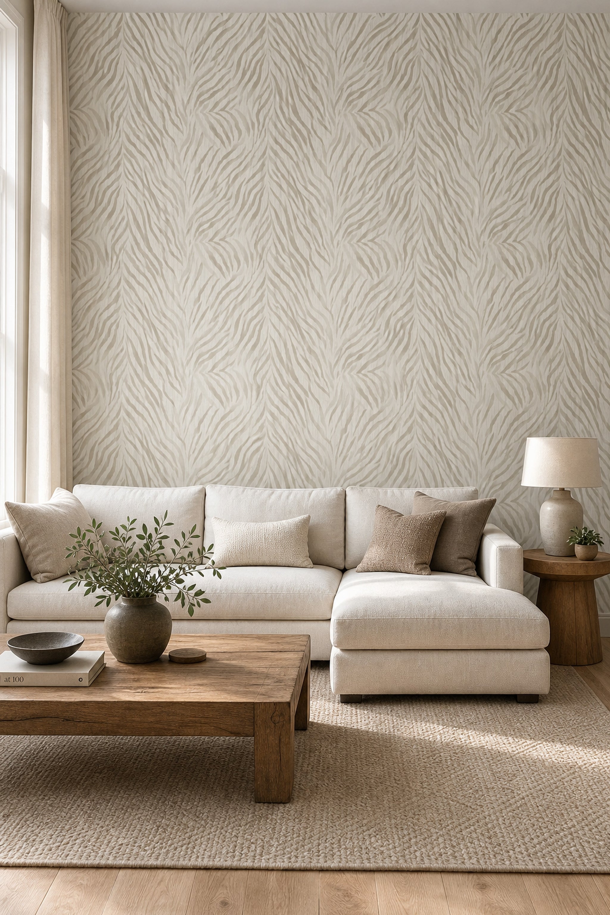 Bej Zebra Desenli Duvar Kağıdı Modern Salon Dekoru
