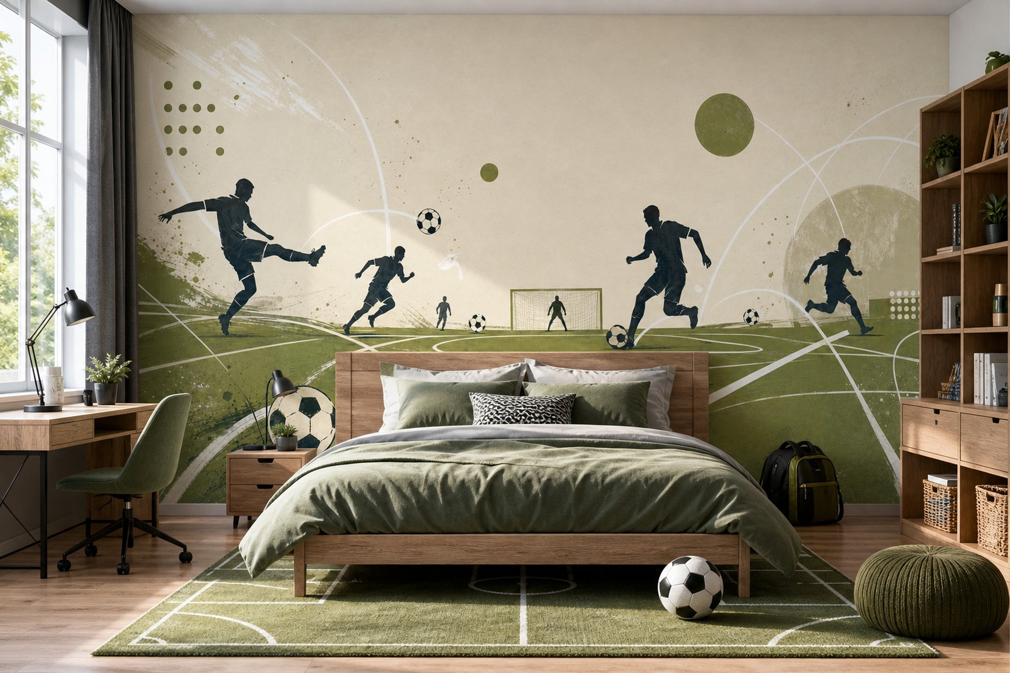 Futbol Temalı Poster Duvar Kağıdı Yeşil Sahalı Genç Odası