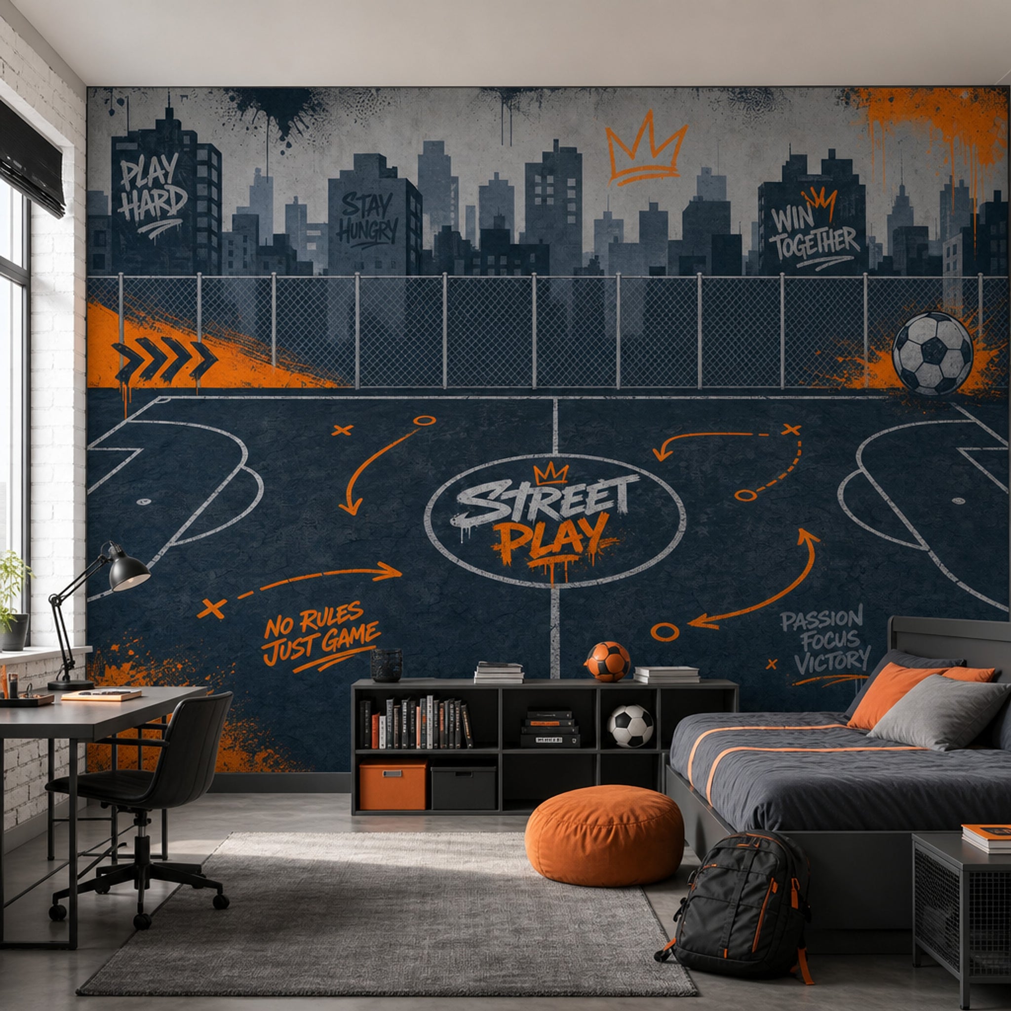 Sokak Basketbol Sahası Poster Duvar Kağıdı Siyah Turuncu Genç Odası
