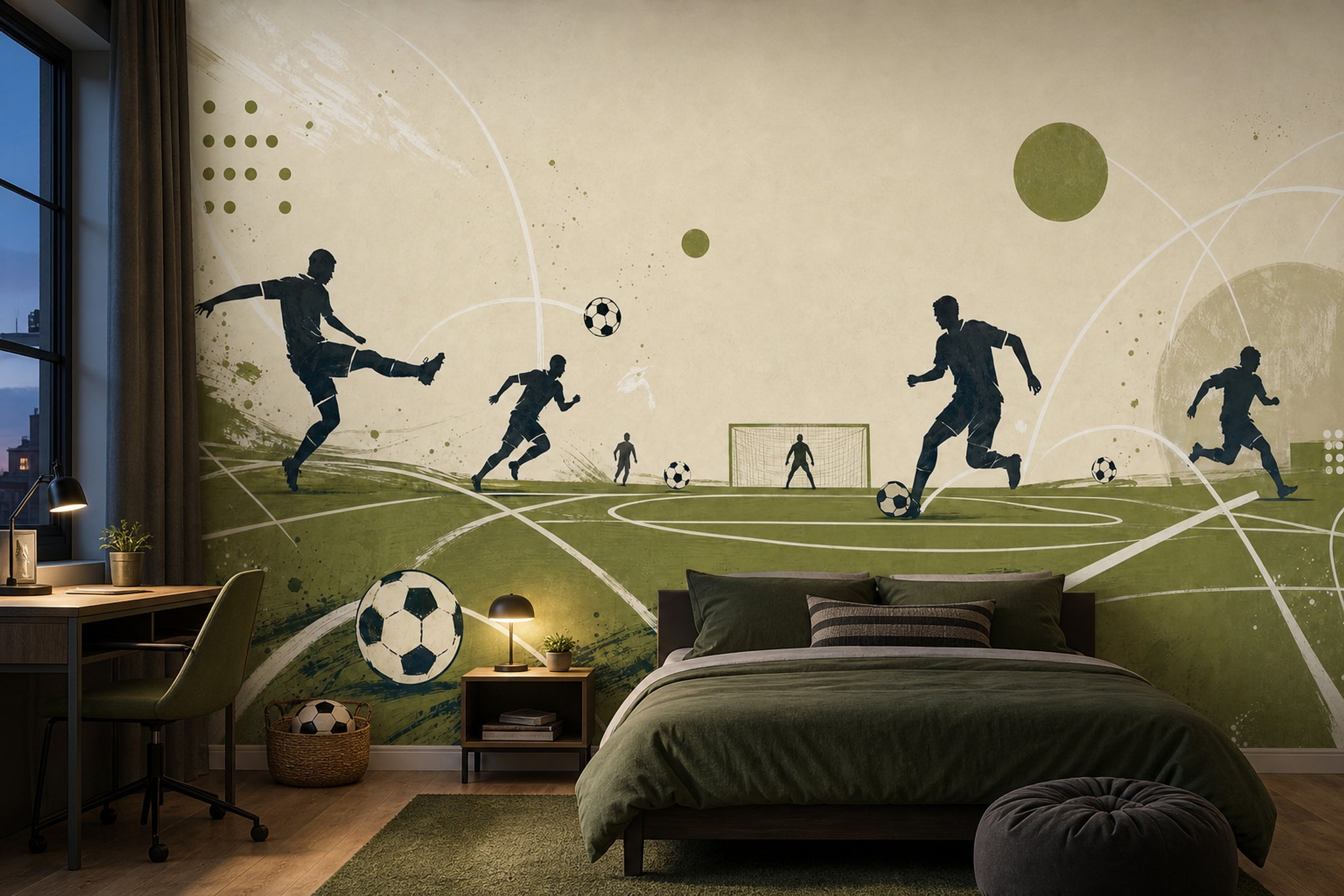Futbol Temalı Poster Duvar Kağıdı Yeşil Sahalı Genç Odası