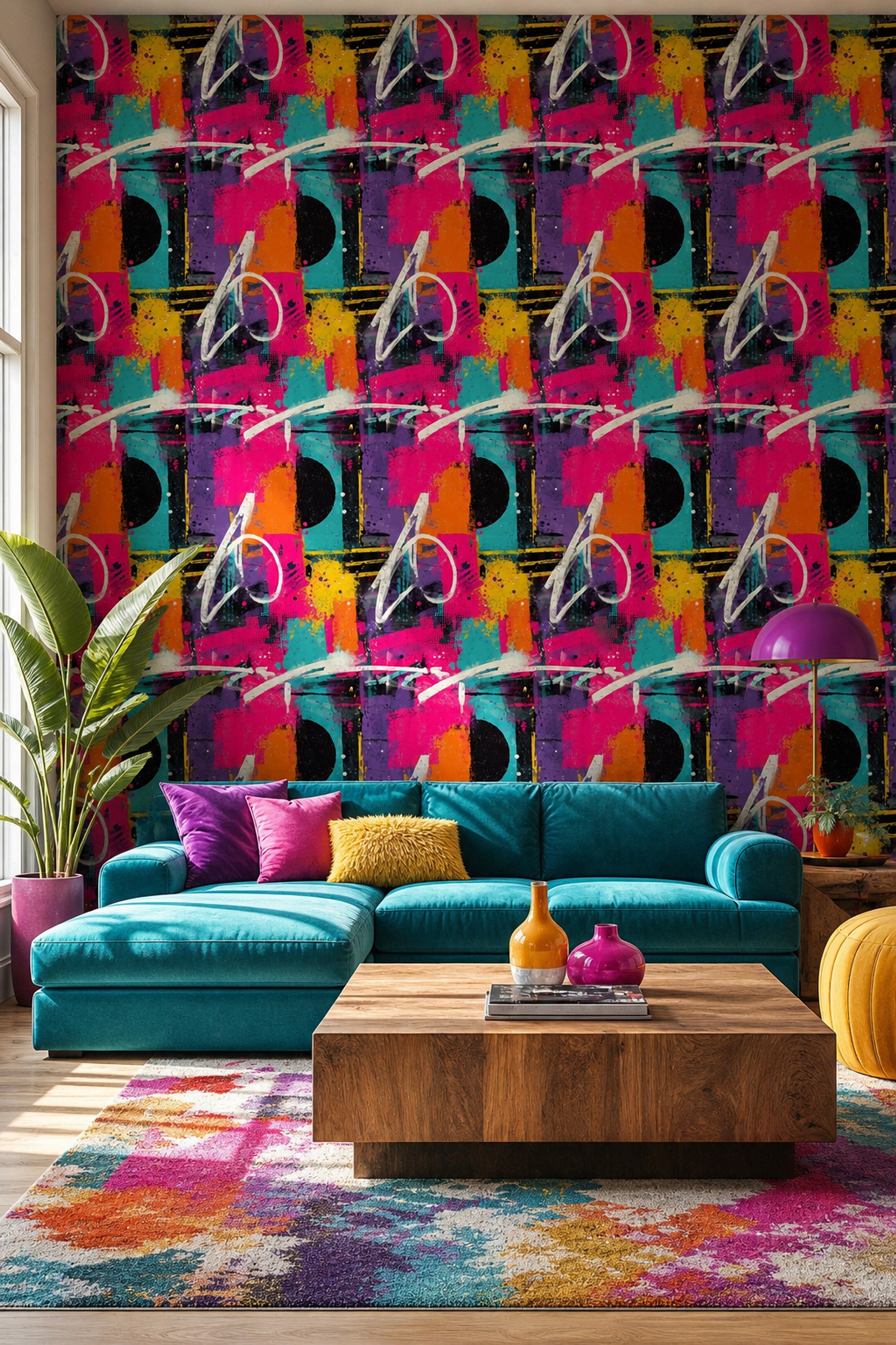 Renkli Soyut Grafiti Duvar Kağıdı Modern Salon Dekoru