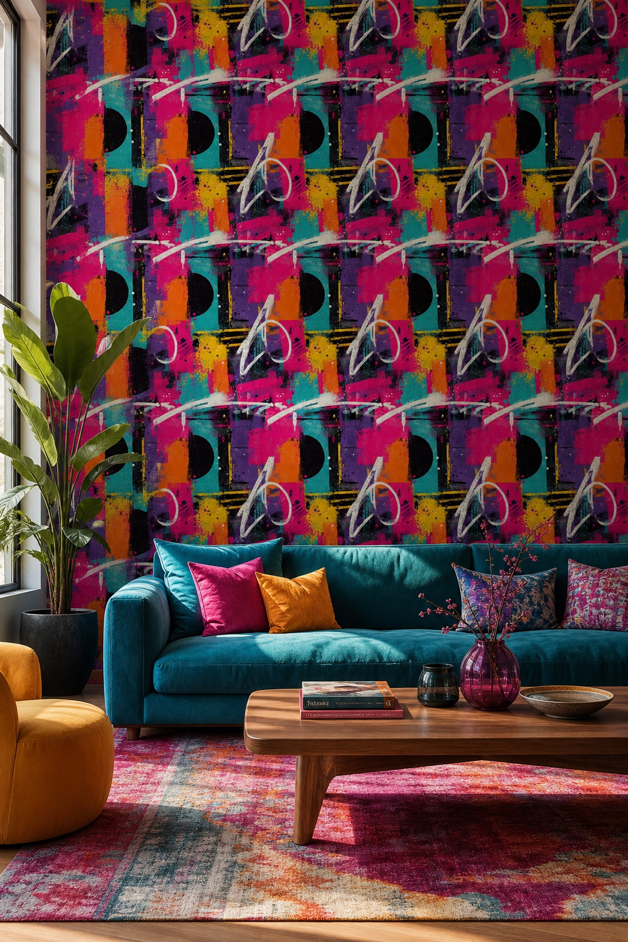Renkli Soyut Grafiti Duvar Kağıdı Modern Salon Dekoru