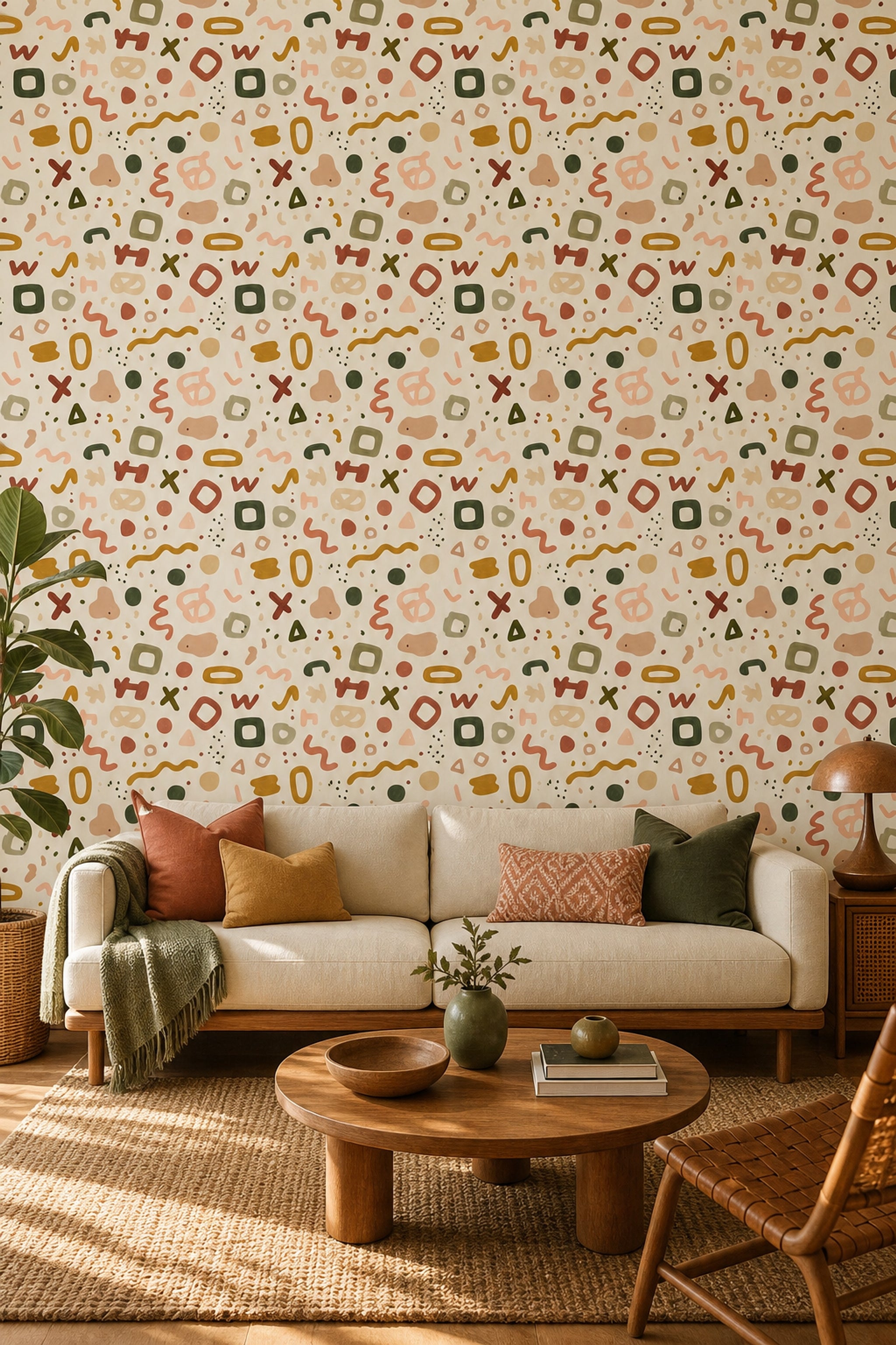 Renkli Geometrik Şekilli Duvar Kağıdı Modern Salon Dekoru
