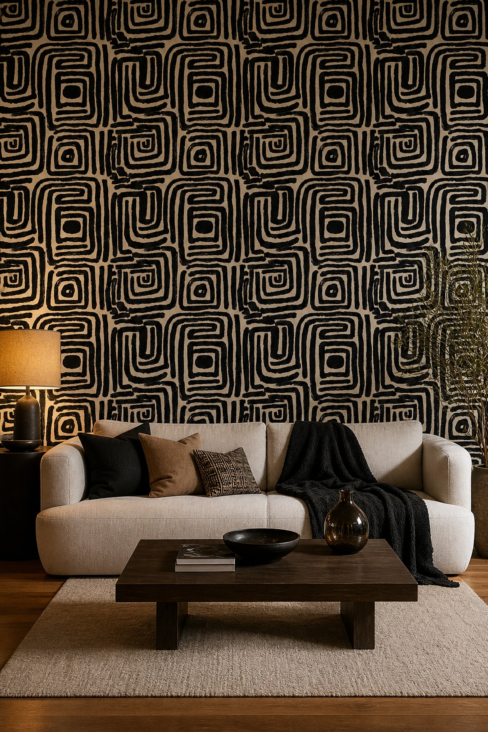Siyah Beyaz Geometrik Duvar Kağıdı Modern Desenli Salon