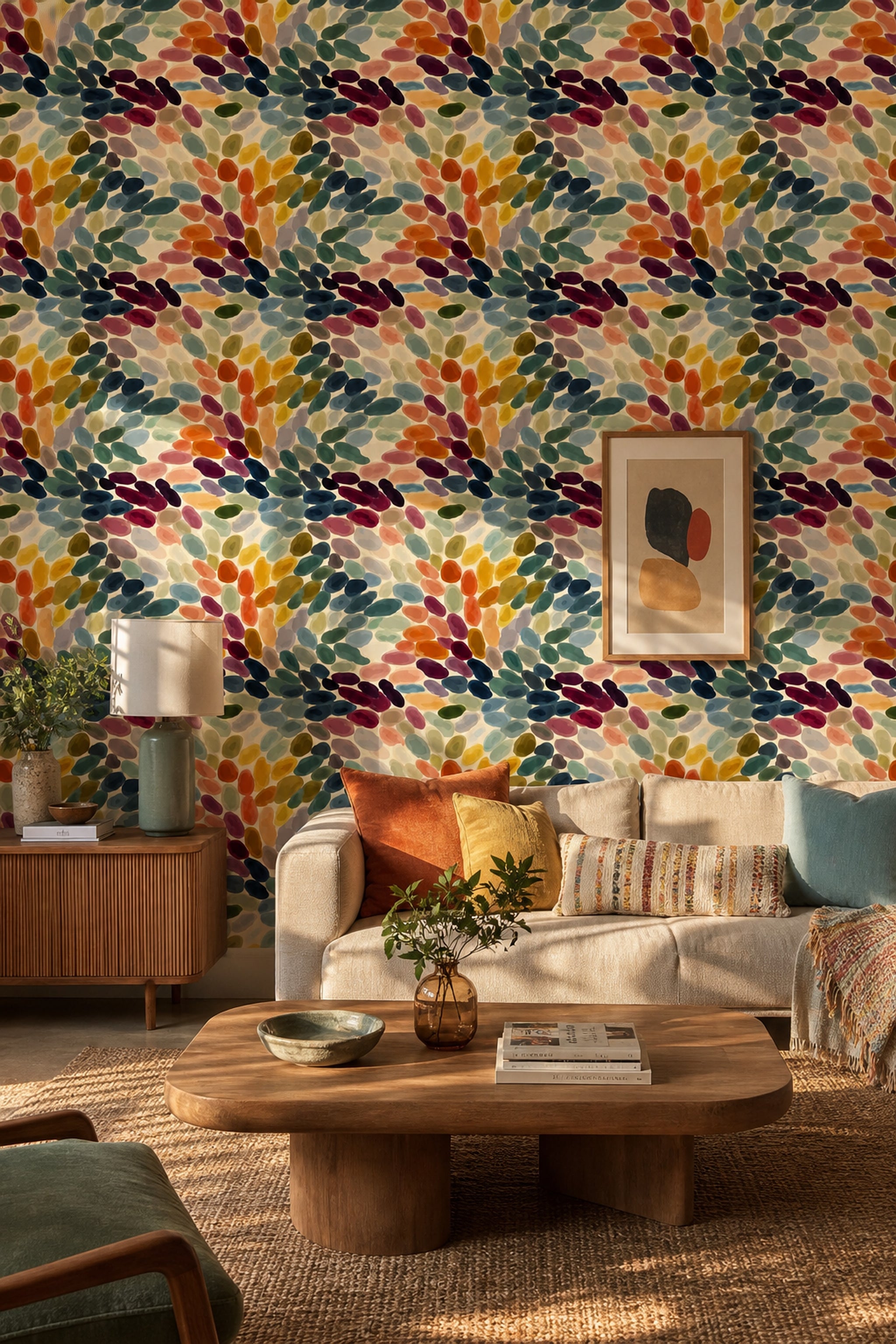 Renkli Yaprak Desenli Duvar Kağıdı Modern Salon Duvar Dekoru