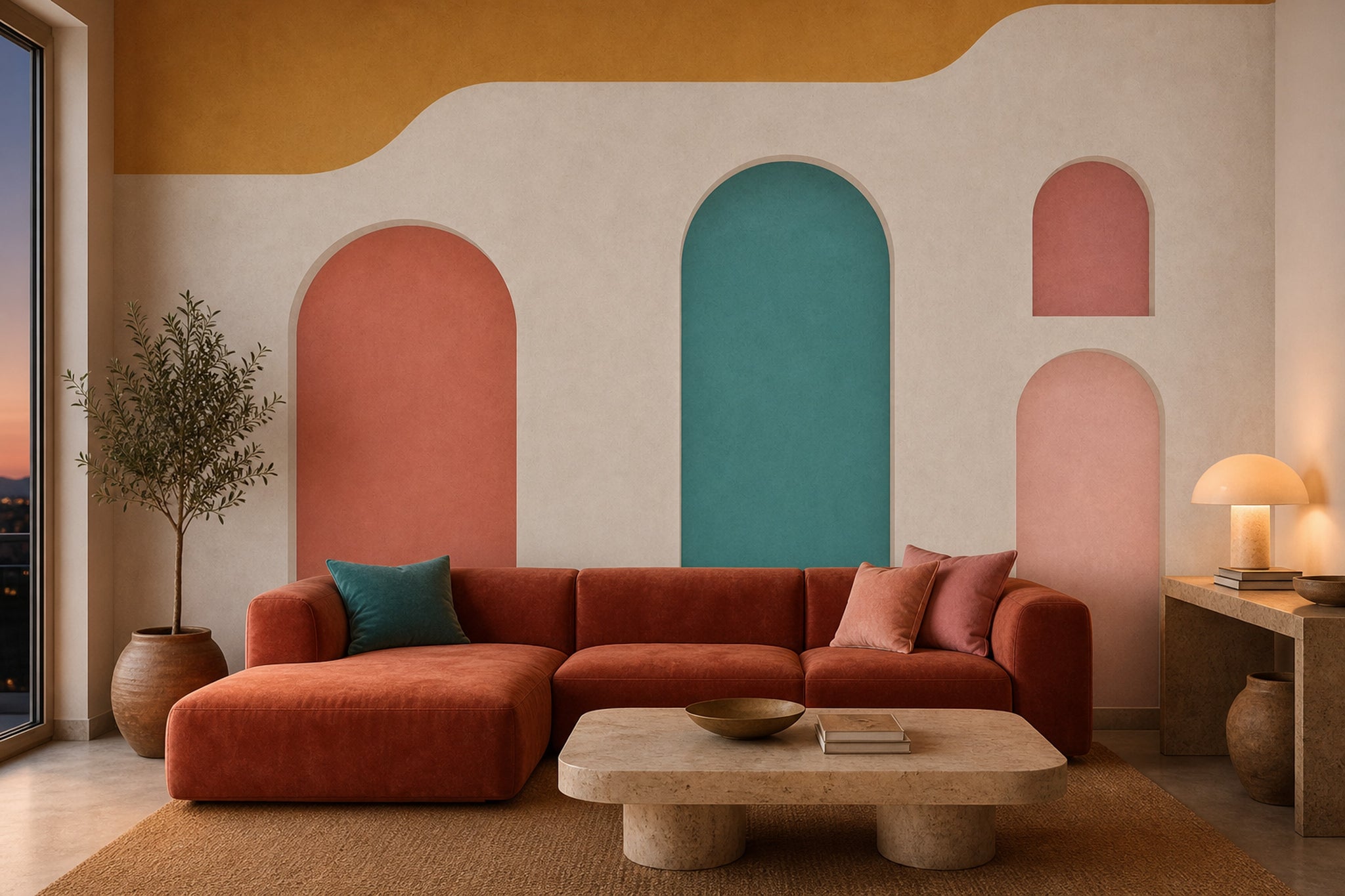 Renkli Kemer Nişli Poster Duvar Kağıdı Modern Salon Duvarı