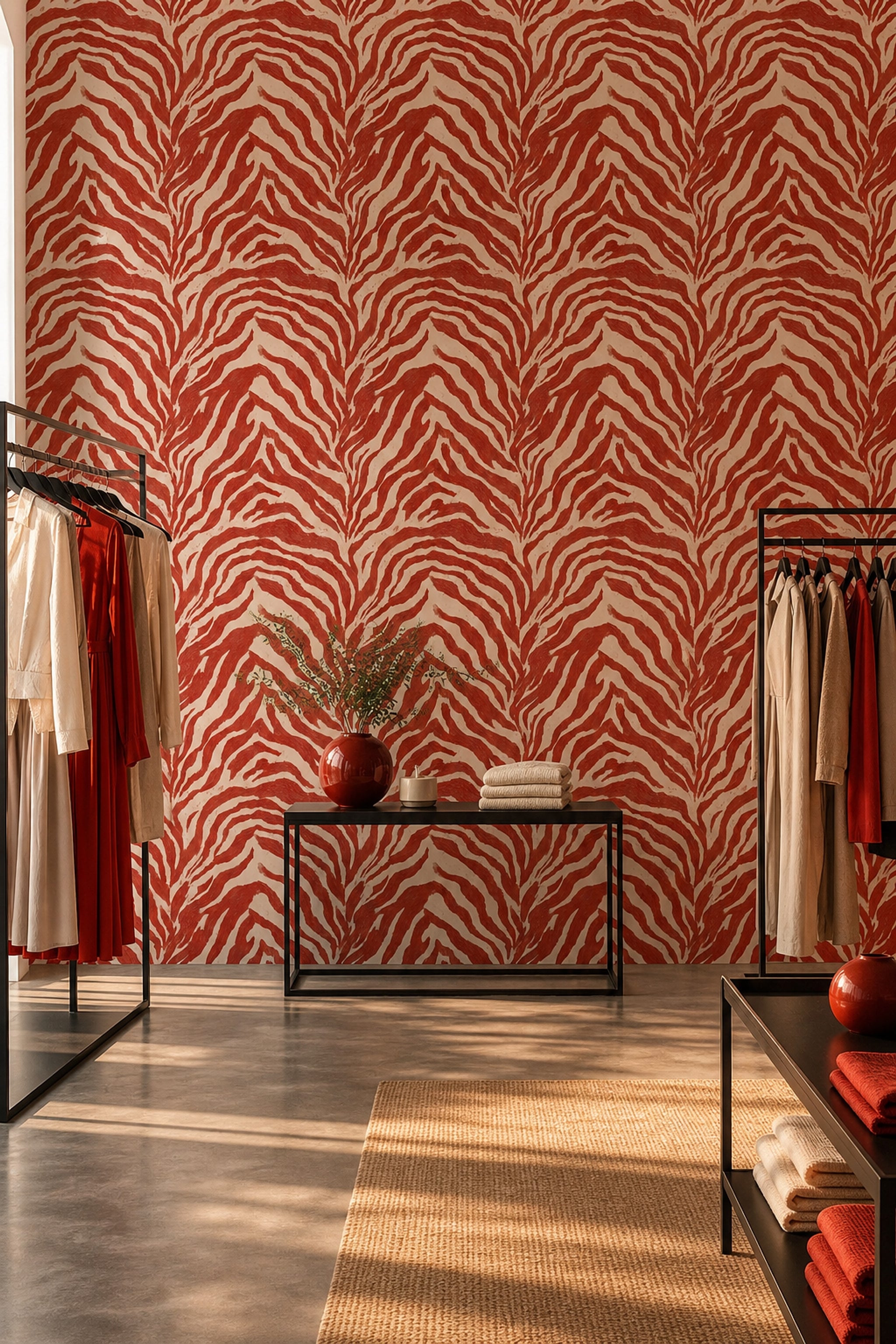 Zebra Desenli Duvar Kağıdı Kiremit Beyaz Salon Dekoru