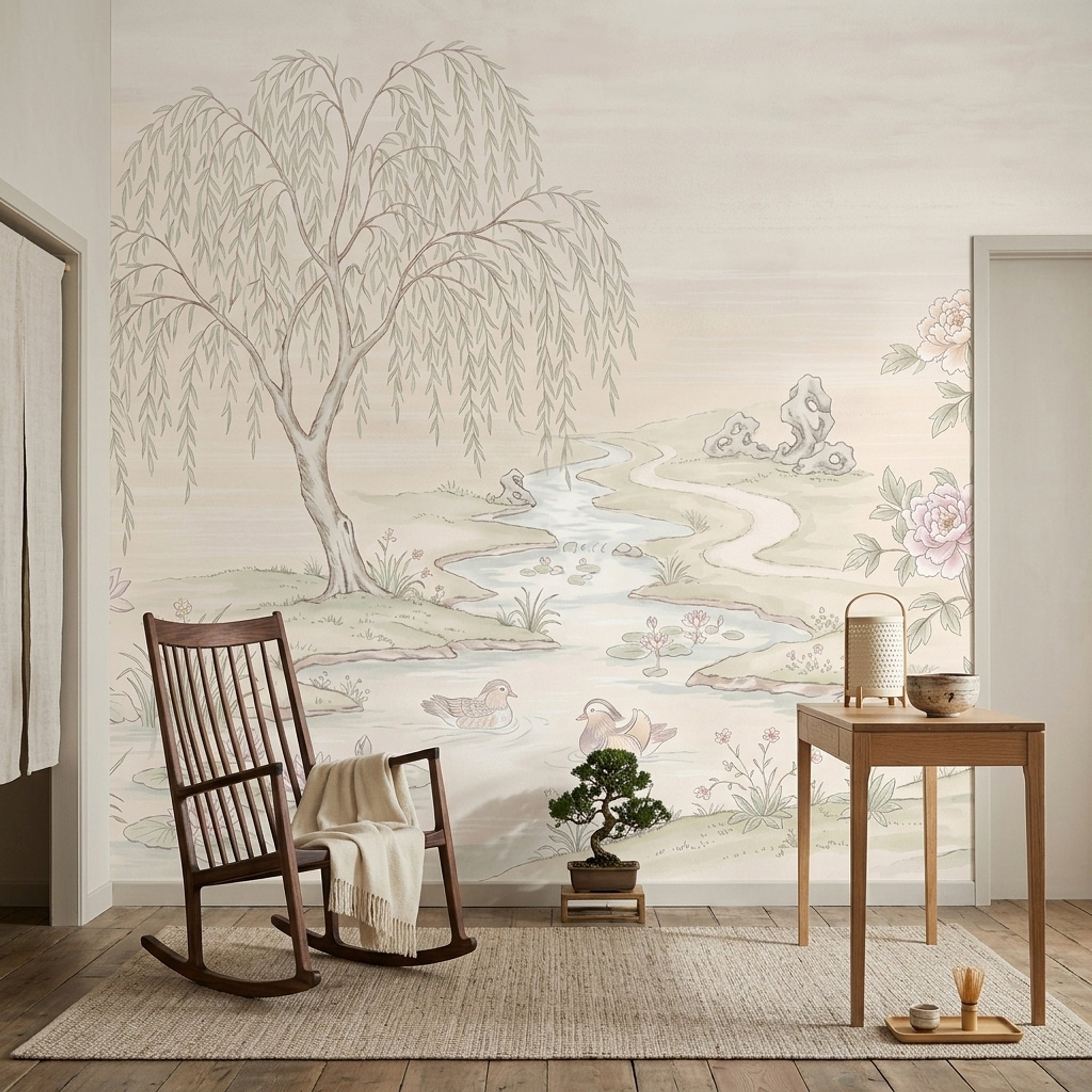 Pastel Peyzaj Poster Duvar Kağıdı Bej Yeşil Salon Dekoru