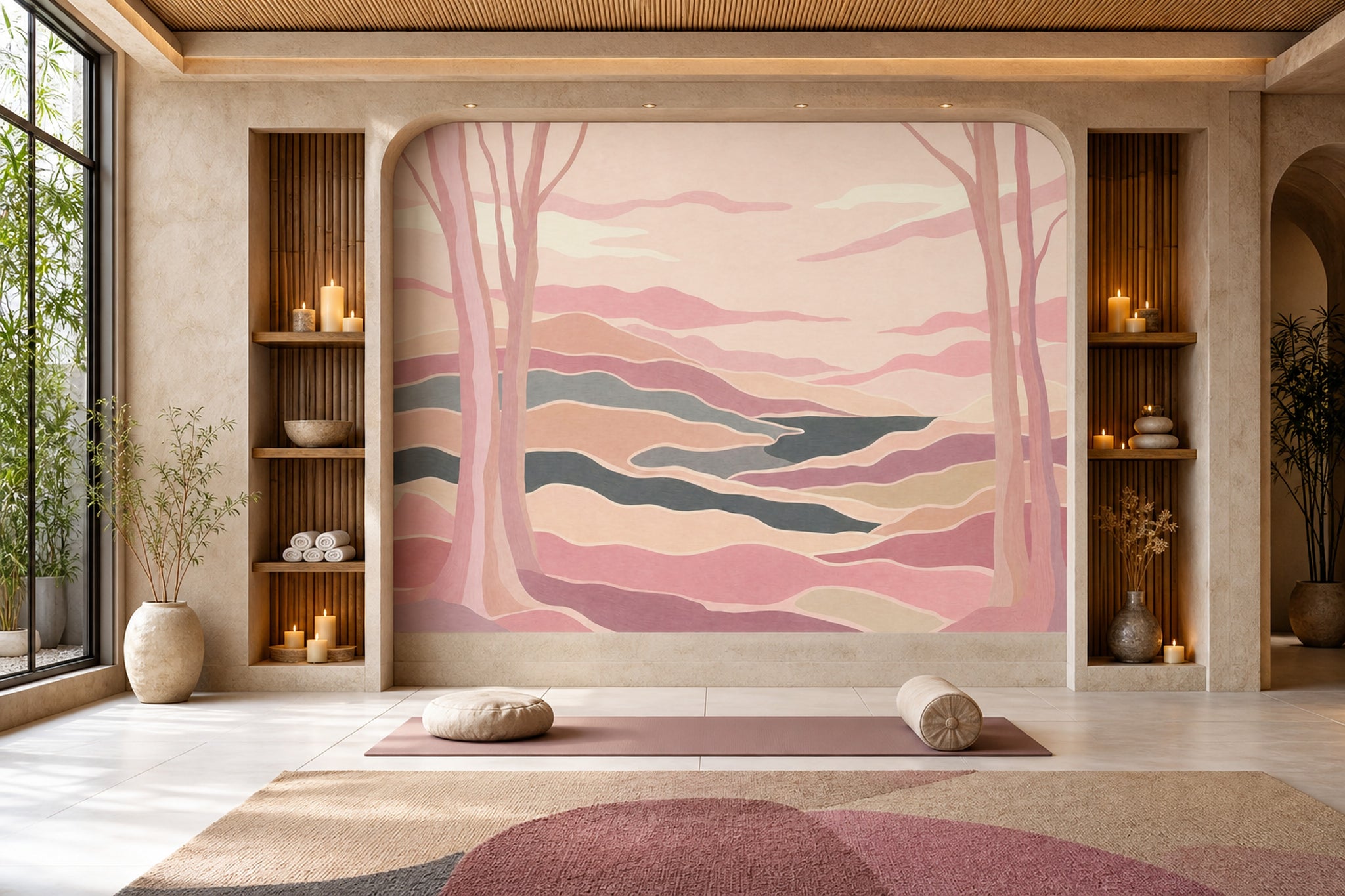 Pastel Manzara Poster Duvar Kağıdı Pembe Tonlu Salon