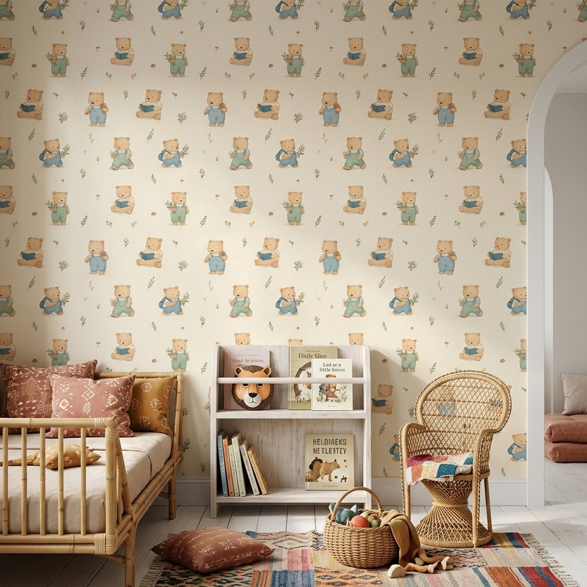 Ayıcık Desenli Duvar Kağıdı Pastel Bej Çocuk Odası