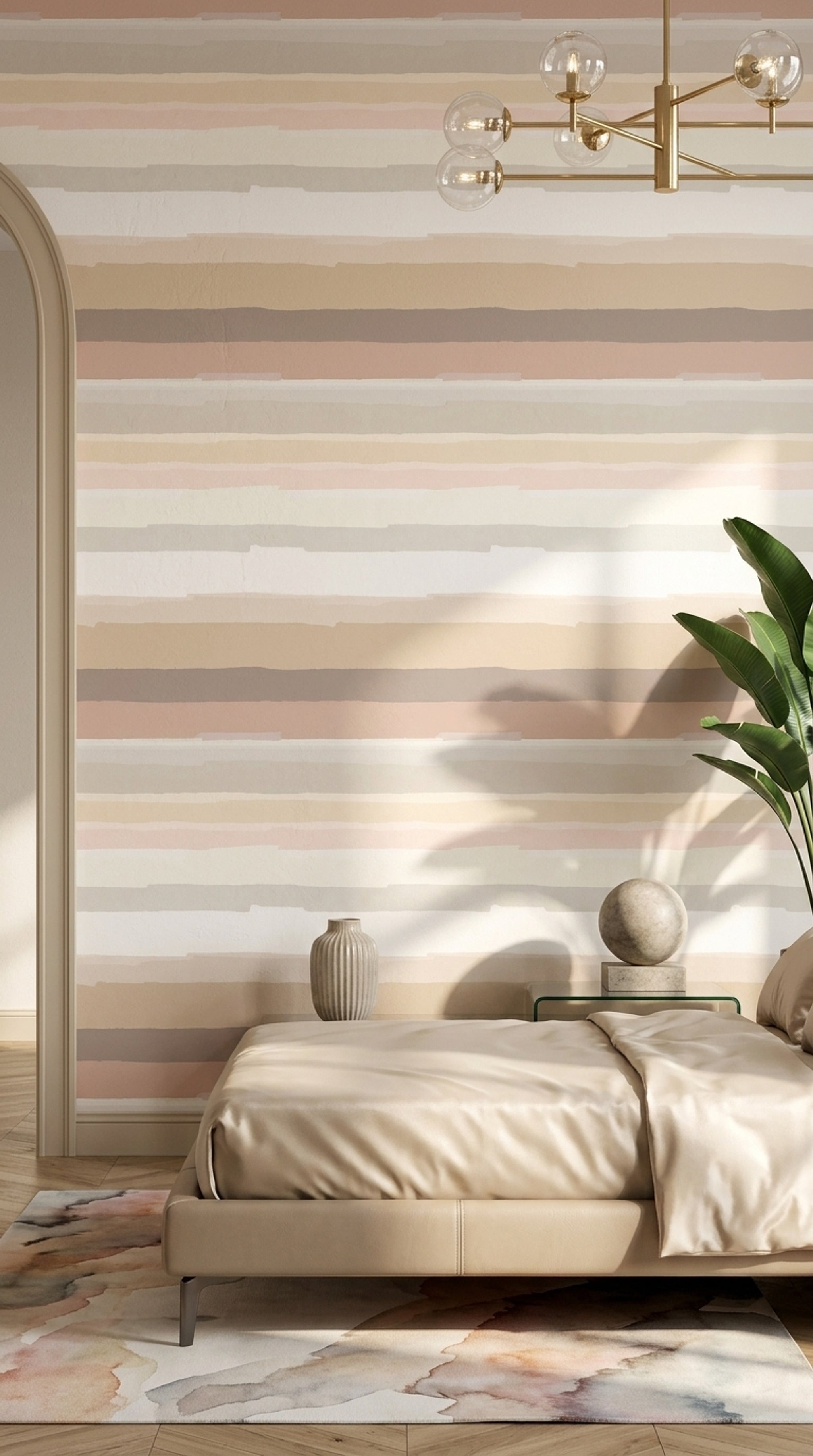 Pastel Yatay Çizgili Duvar Kağıdı Bej Pembe Minimal