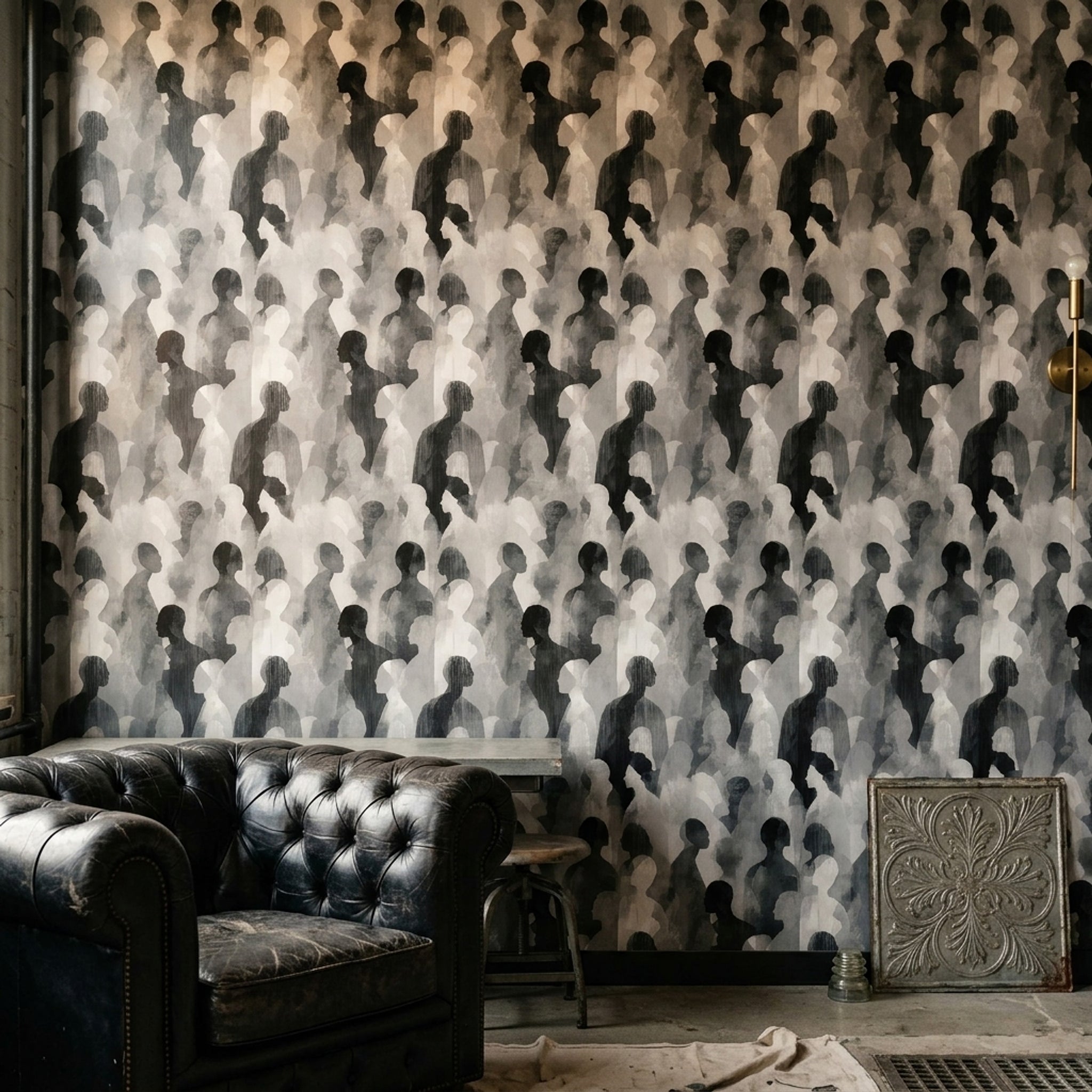 Siluet İnsan Figürlü Duvar Kağıdı Siyah Beyaz Modern