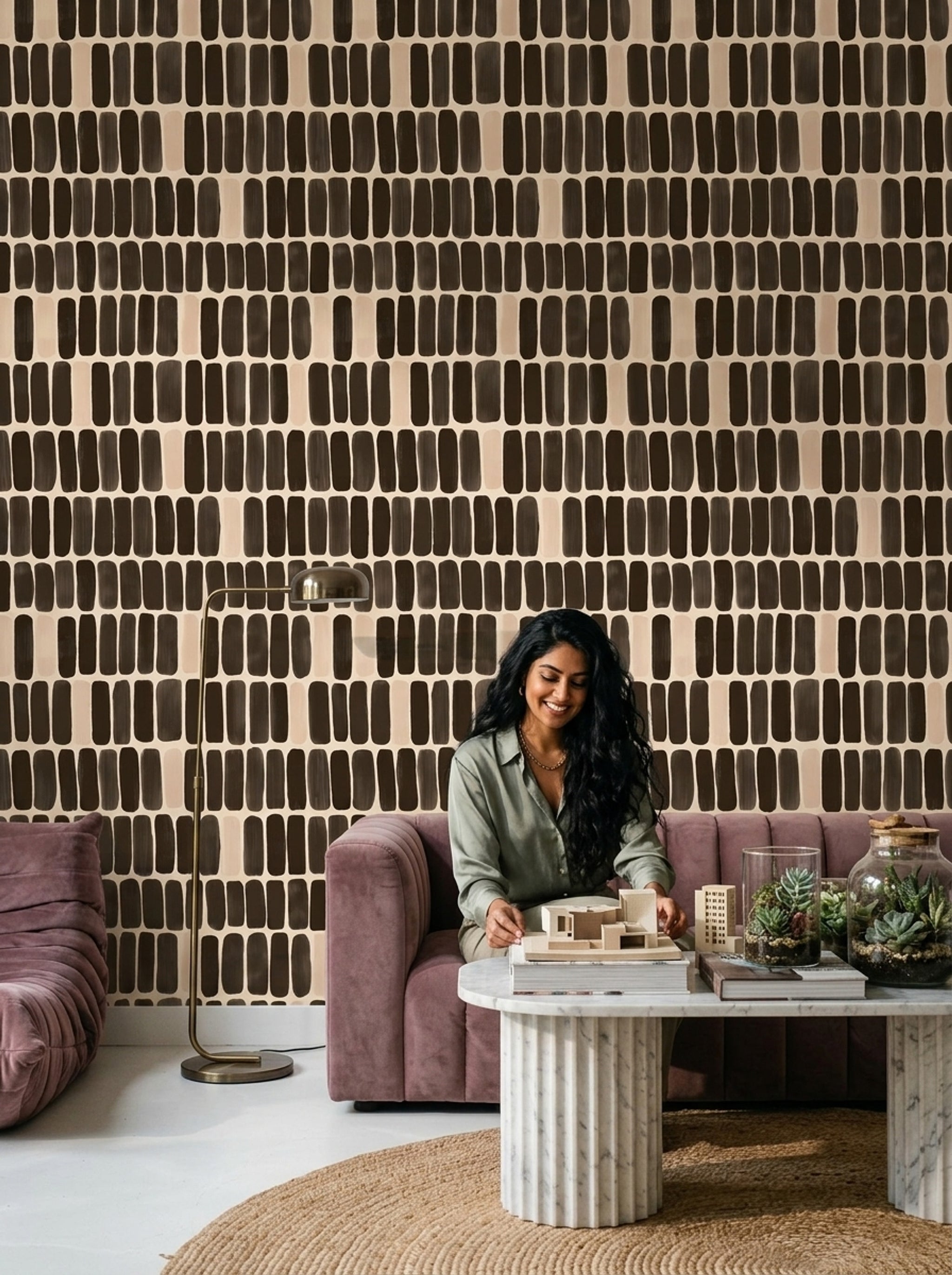 Siyah Fırça Darbeli Duvar Kağıdı Modern Geometrik Salon