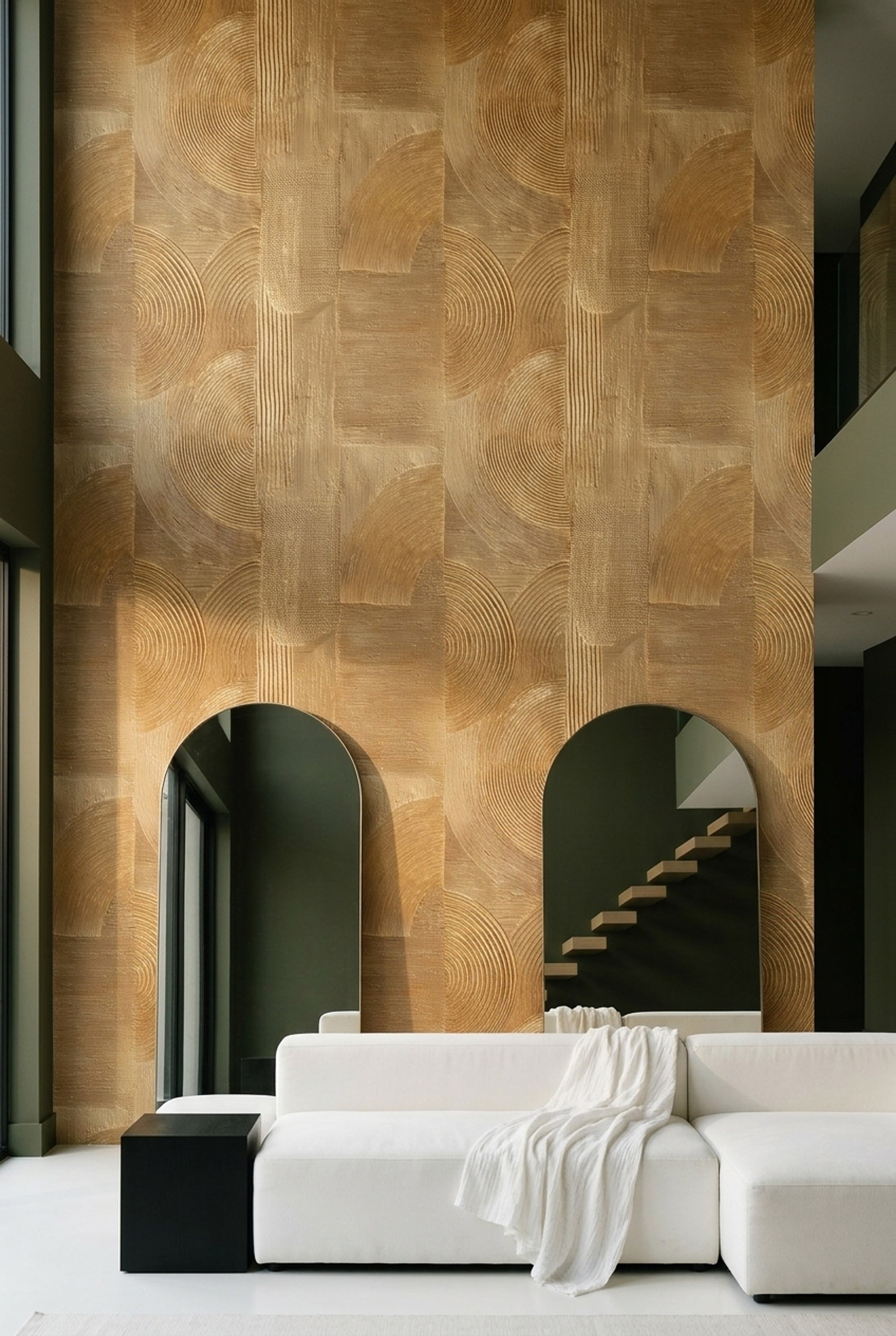 Geometrik Halkalı Duvar Kağıdı Bej Kahverengi Modern Salon