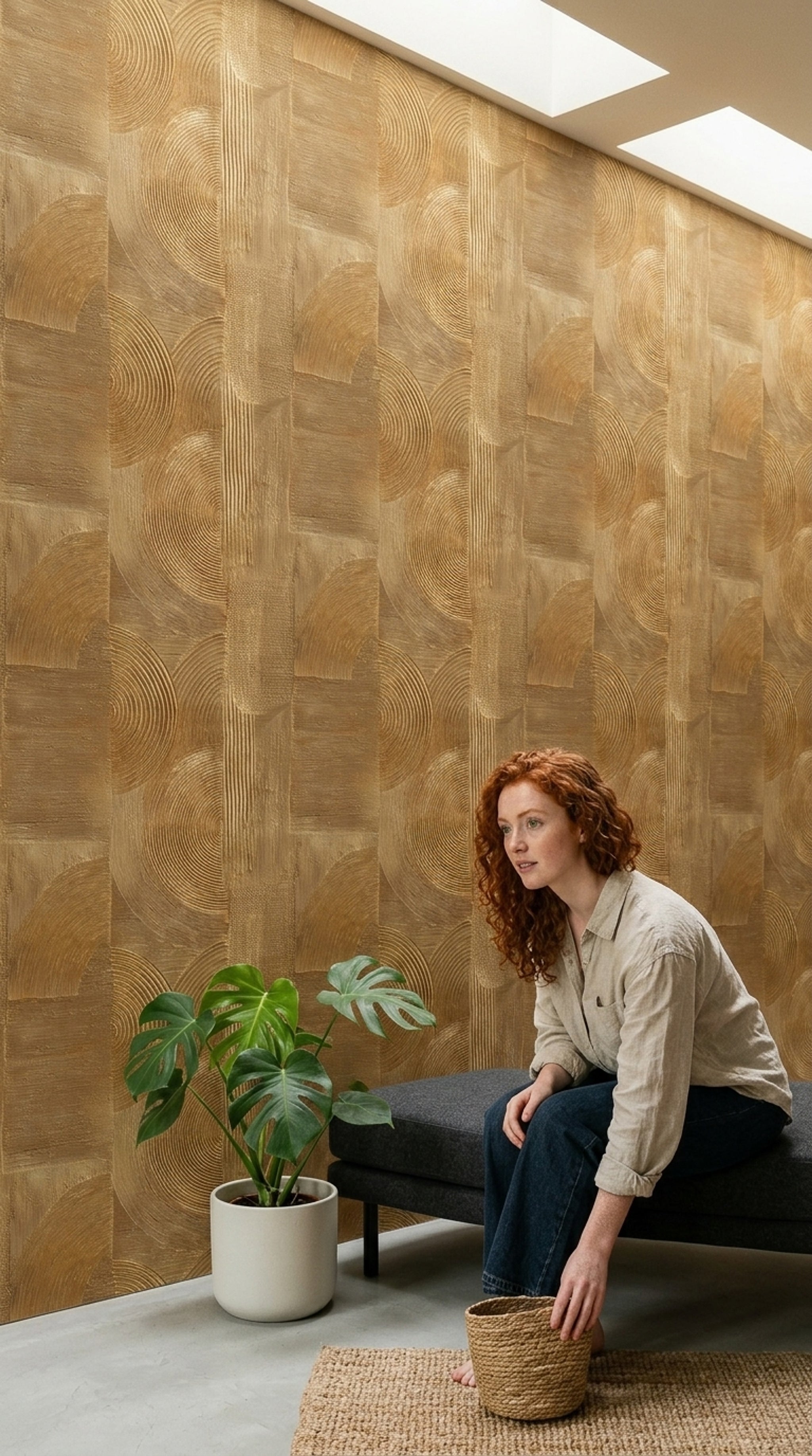 Geometrik Halkalı Duvar Kağıdı Bej Kahverengi Modern Salon