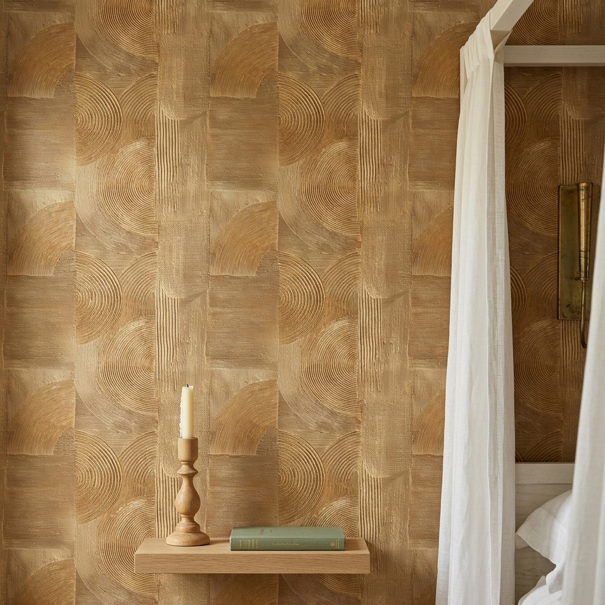 Geometrik Halkalı Duvar Kağıdı Bej Kahverengi Modern Salon