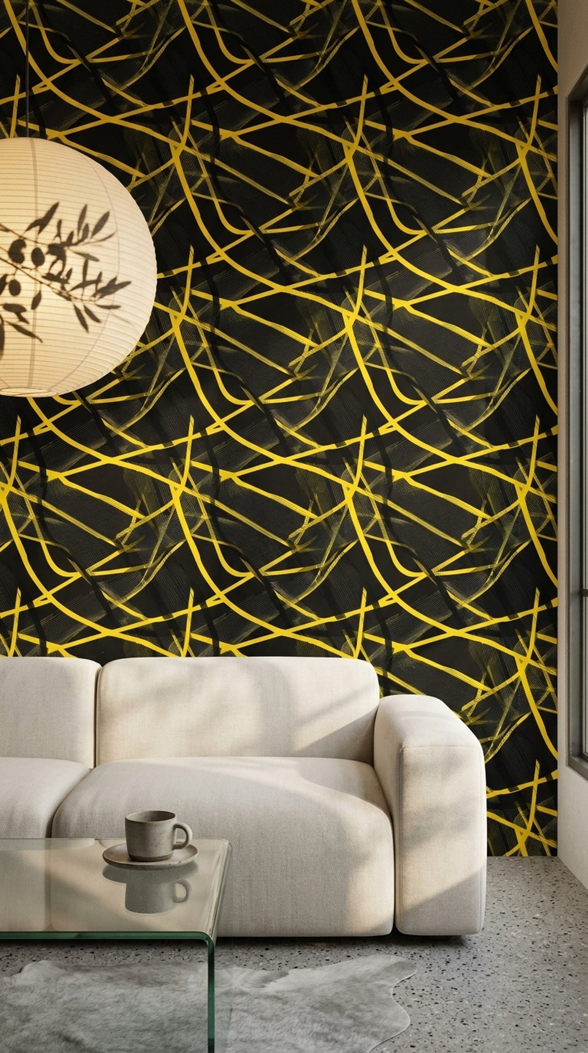 Siyah Altın Çizgili Geometrik Duvar Kağıdı Modern Salon
