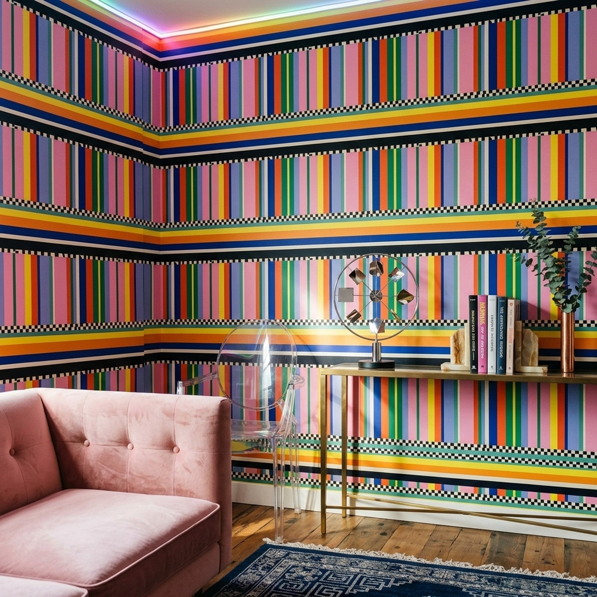 Renkli Çizgili Duvar Kağıdı Modern Geometrik Salon Duvarı