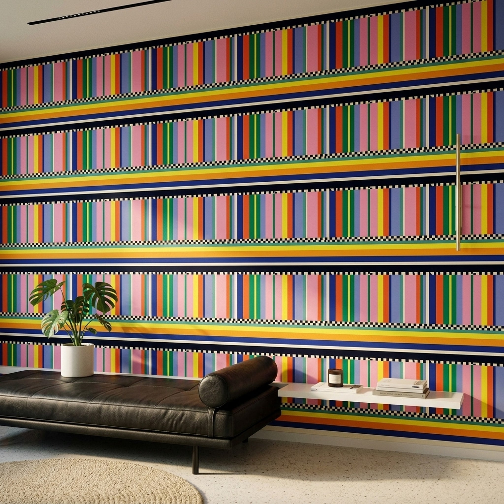 Renkli Çizgili Duvar Kağıdı Modern Geometrik Salon Duvarı
