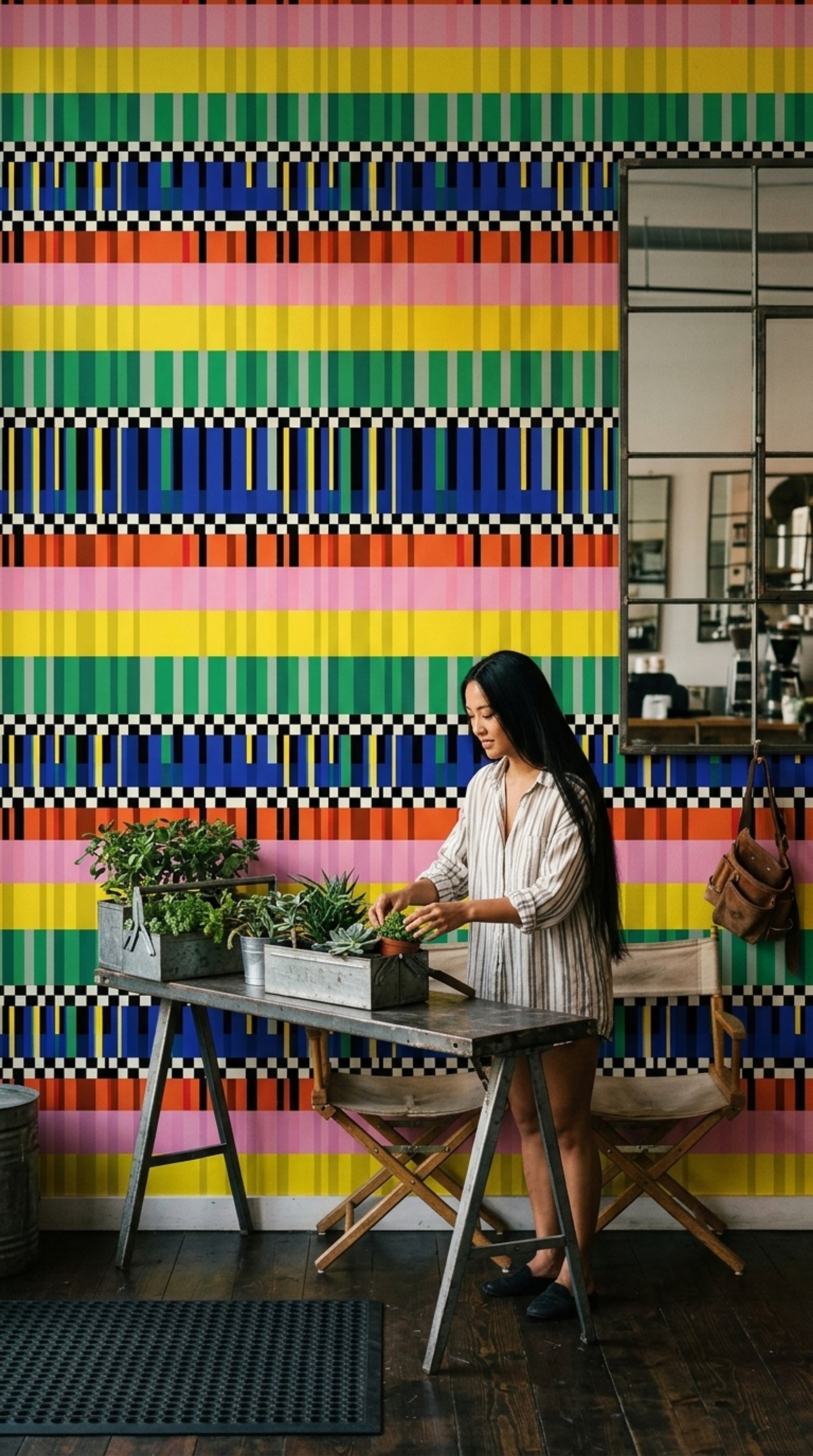 Renkli Çizgili Geometrik Duvar Kağıdı Modern Salon Duvarı