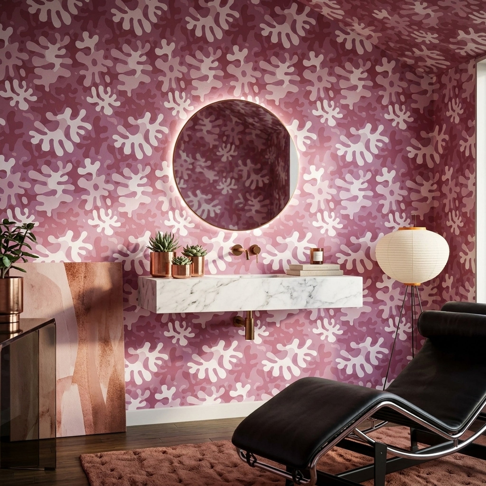 Pembe Kamuflaj Desenli Duvar Kağıdı Modern Salon Dekoru
