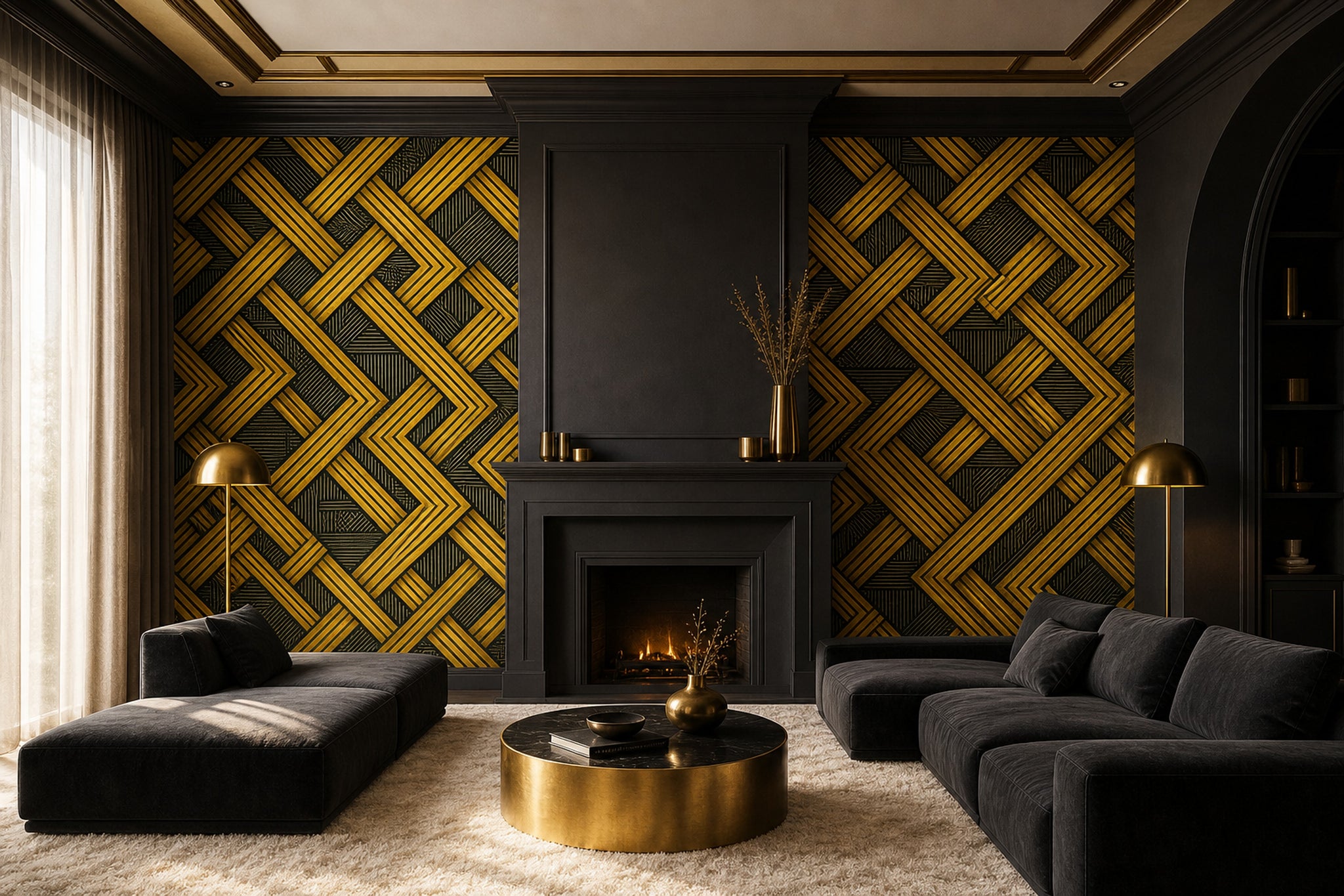 Altın Siyah Geometrik Poster Duvar Kağıdı Art Deco Salon