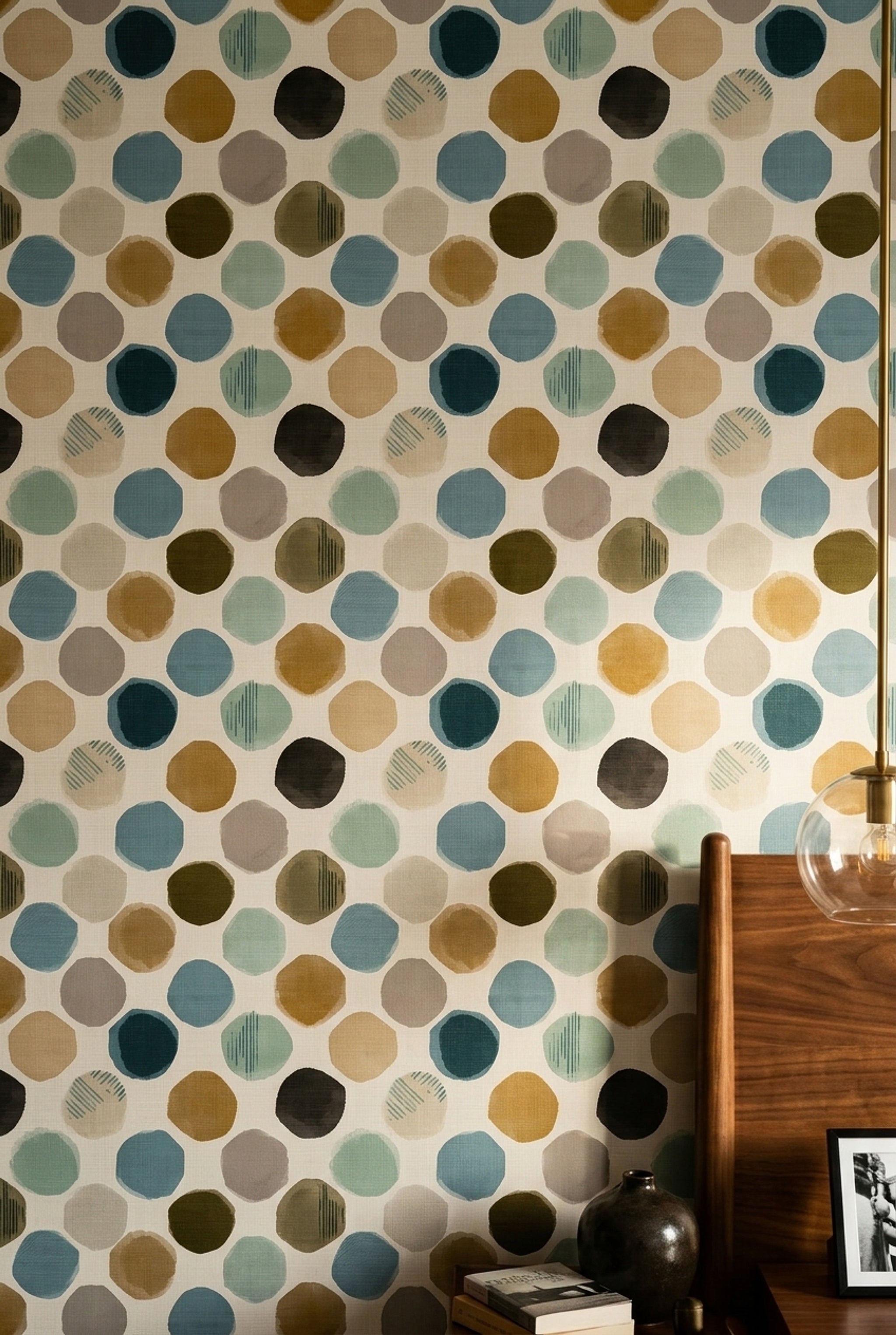 Renkli Benekli Duvar Kağıdı Modern Geometrik Salon