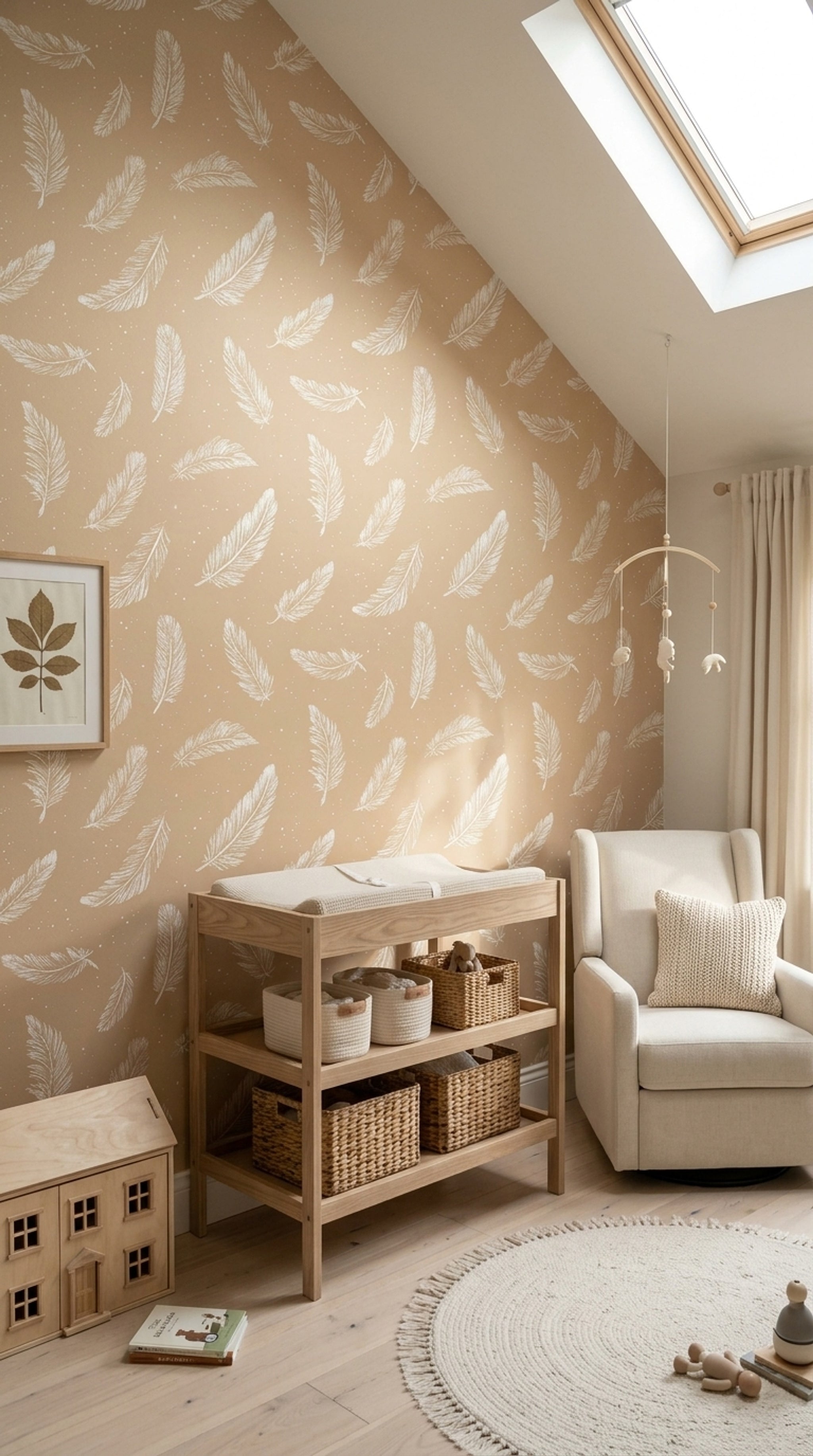 Tüy Desenli Duvar Kağıdı Bej Minimal Salon Dekoru