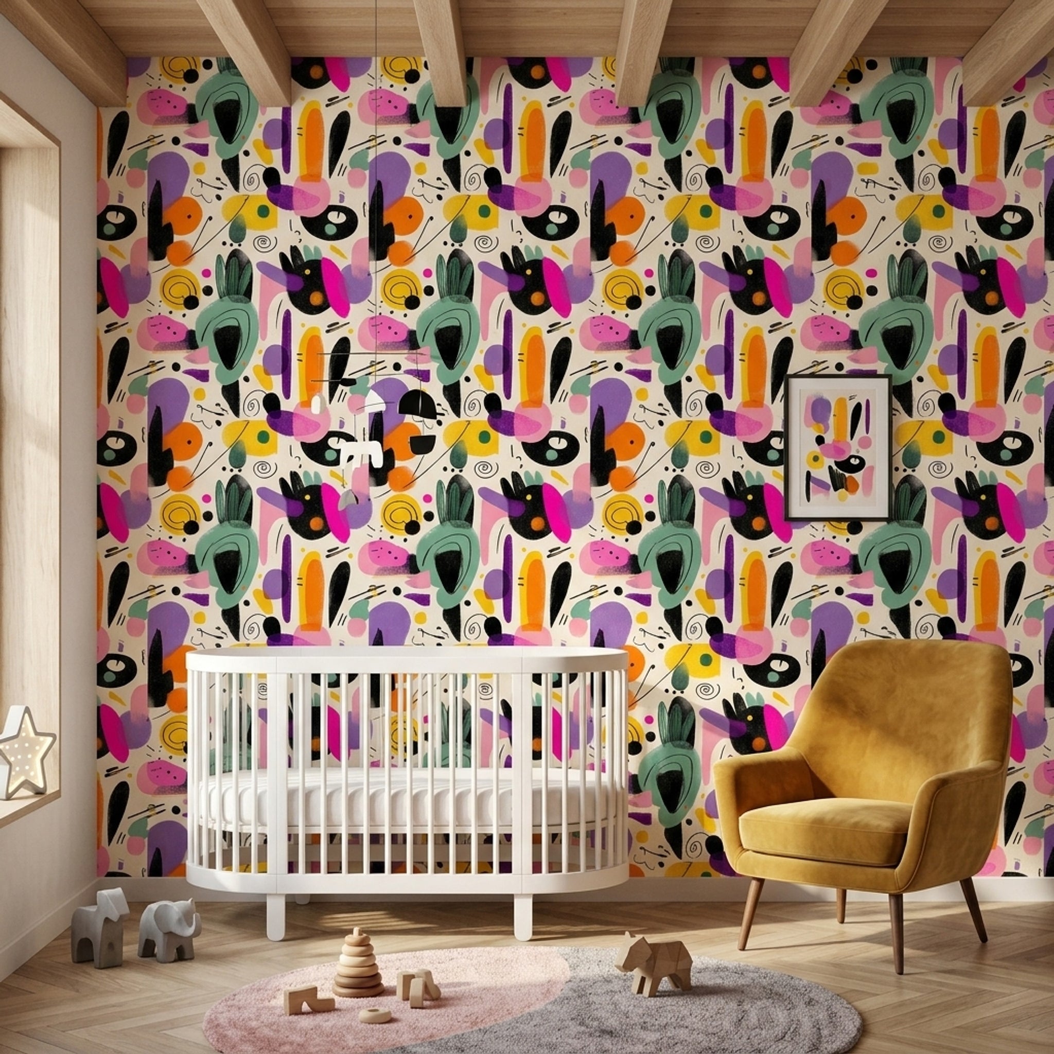 Renkli Soyut Desenli Duvar Kağıdı Modern Genç Odası