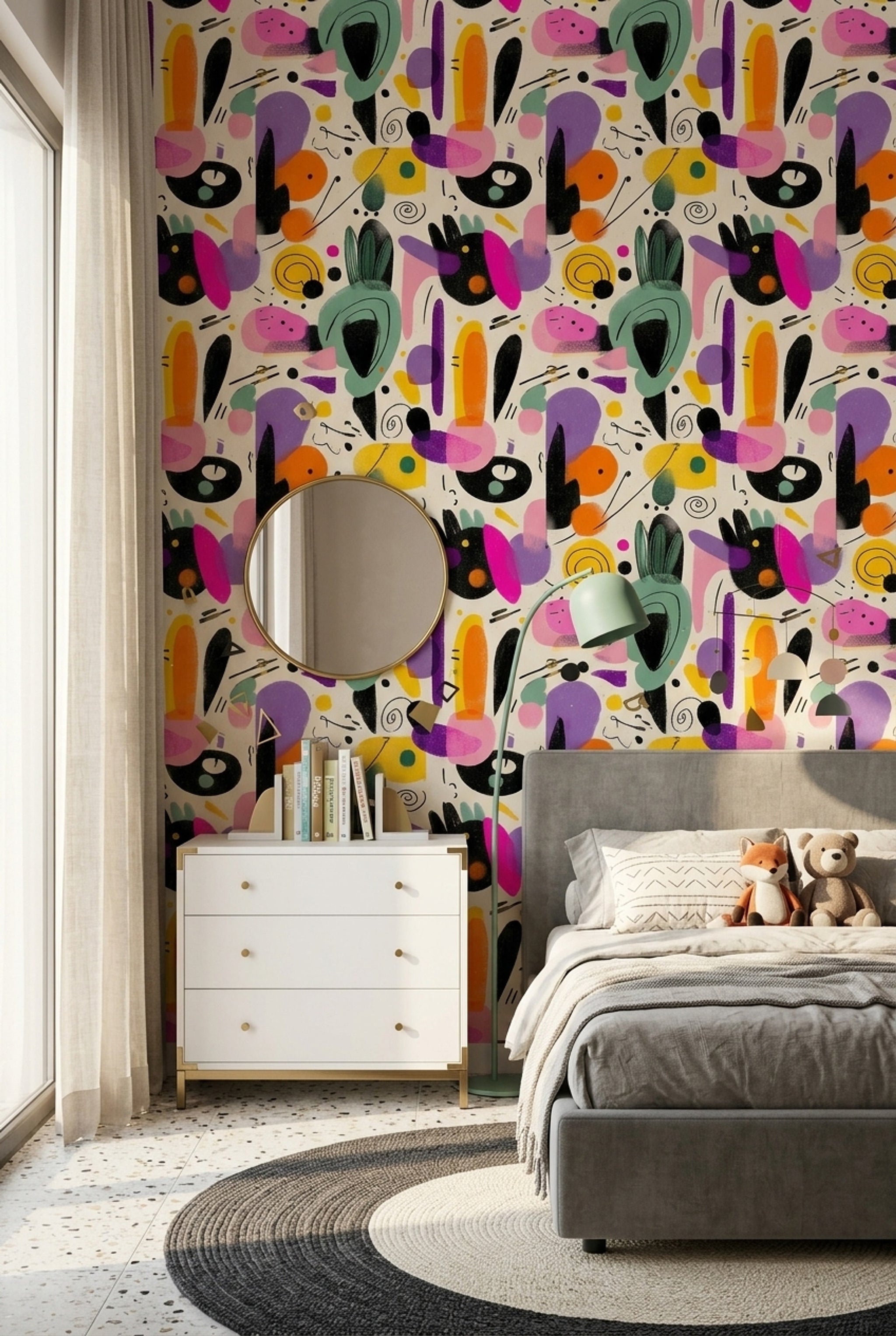 Renkli Soyut Desenli Duvar Kağıdı Modern Genç Odası