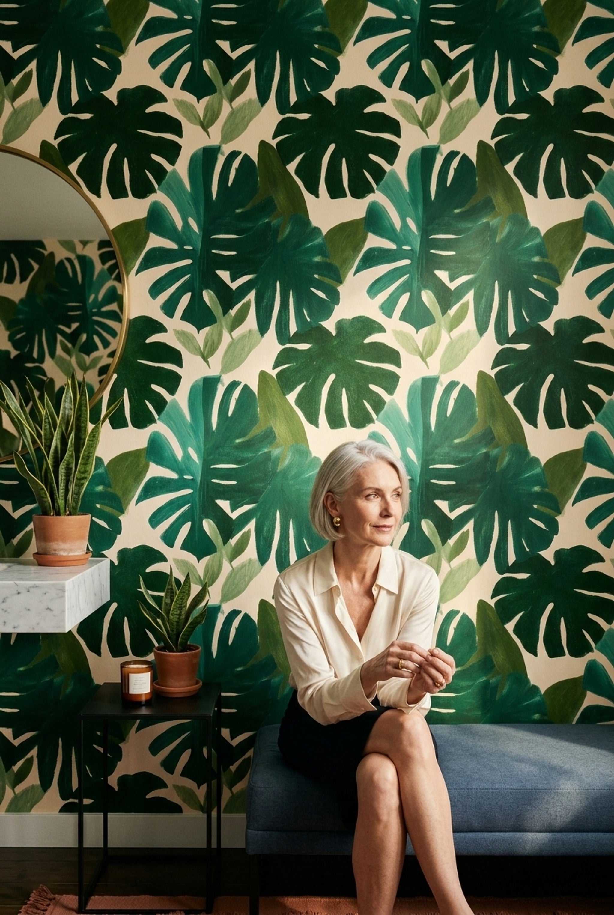Tropikal Monstera Yapraklı Duvar Kağıdı Yeşil Desenli Salon