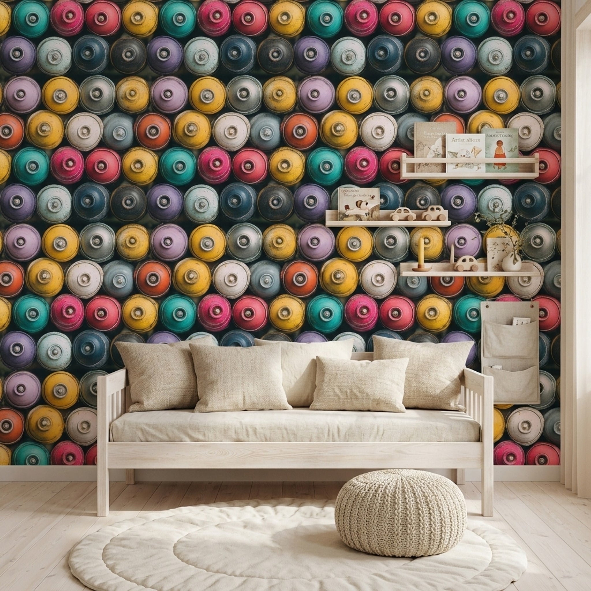 Renkli Daire Desenli Duvar Kağıdı Modern Salon Dekoru