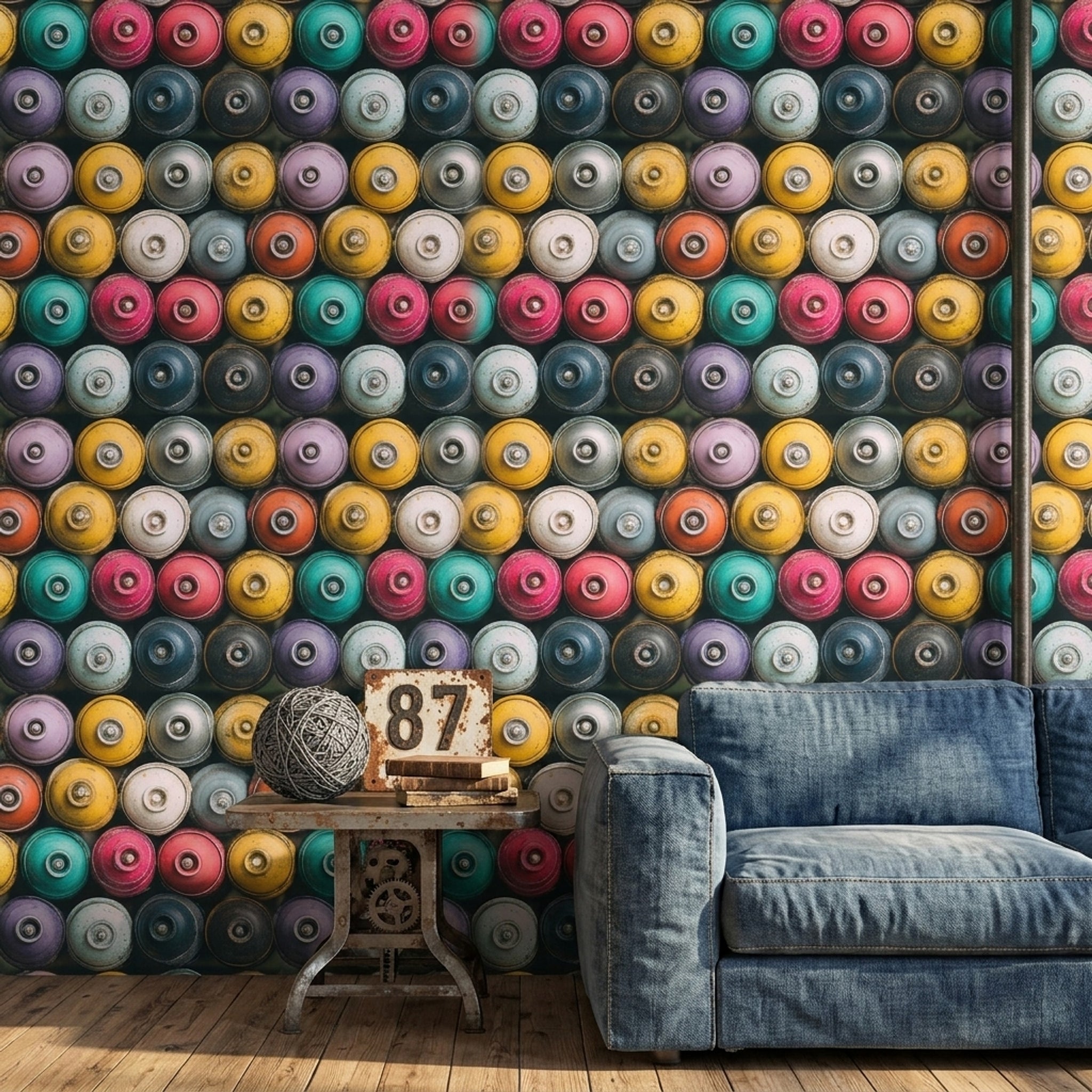 Renkli Daire Desenli Duvar Kağıdı Modern Salon Dekoru