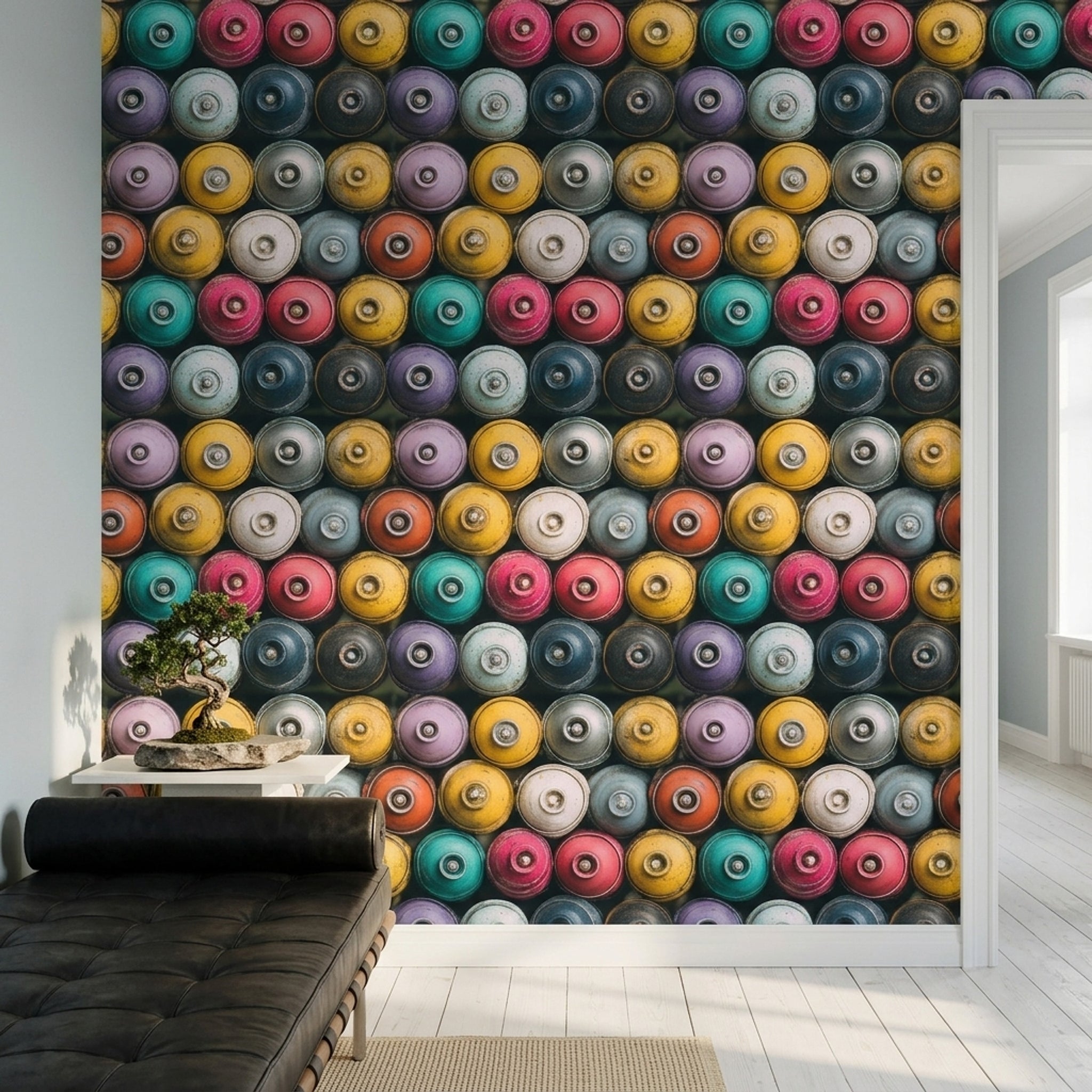 Renkli Daire Desenli Duvar Kağıdı Modern Salon Dekoru