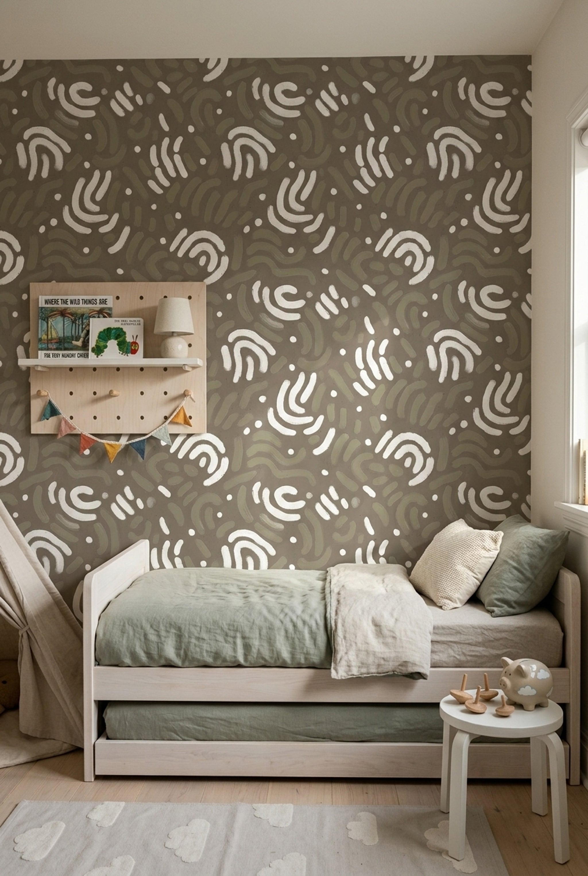 Soyut Desenli Duvar Kağıdı Kahverengi Beyaz Modern Salon