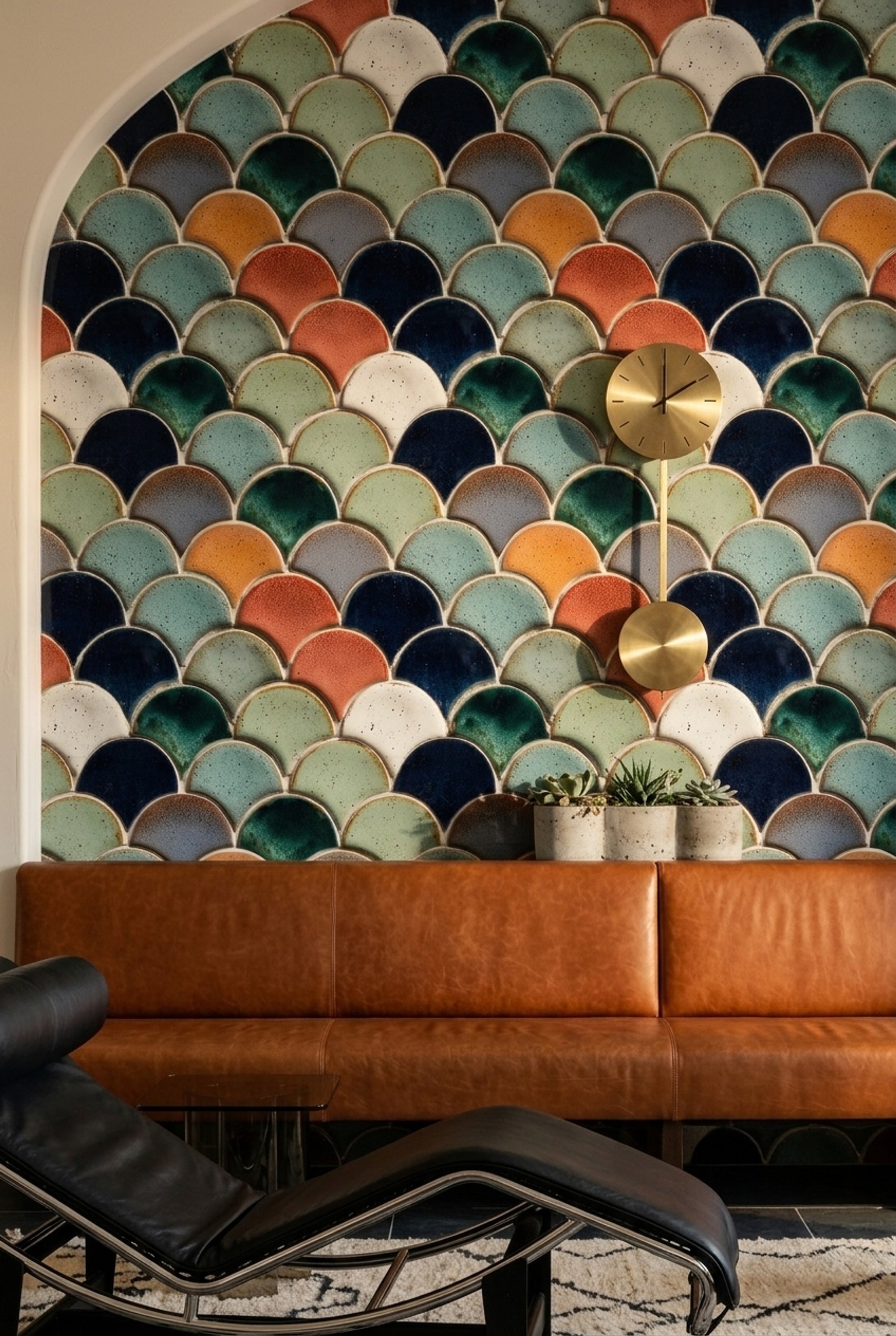 Renkli Balık Pulu Desenli Duvar Kağıdı Modern Salon