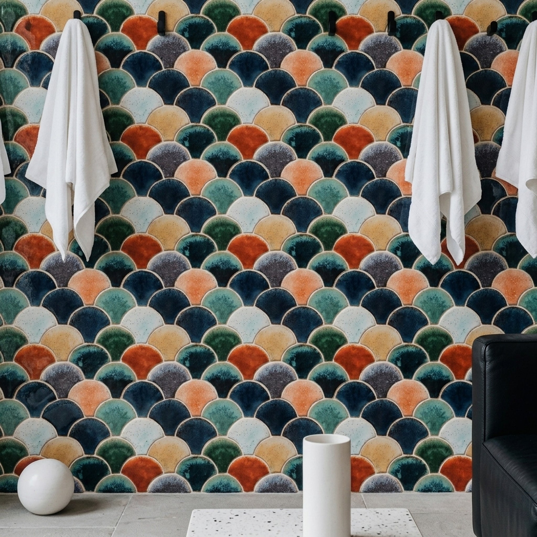 Renkli Balık Pulu Desenli Duvar Kağıdı Modern Salon
