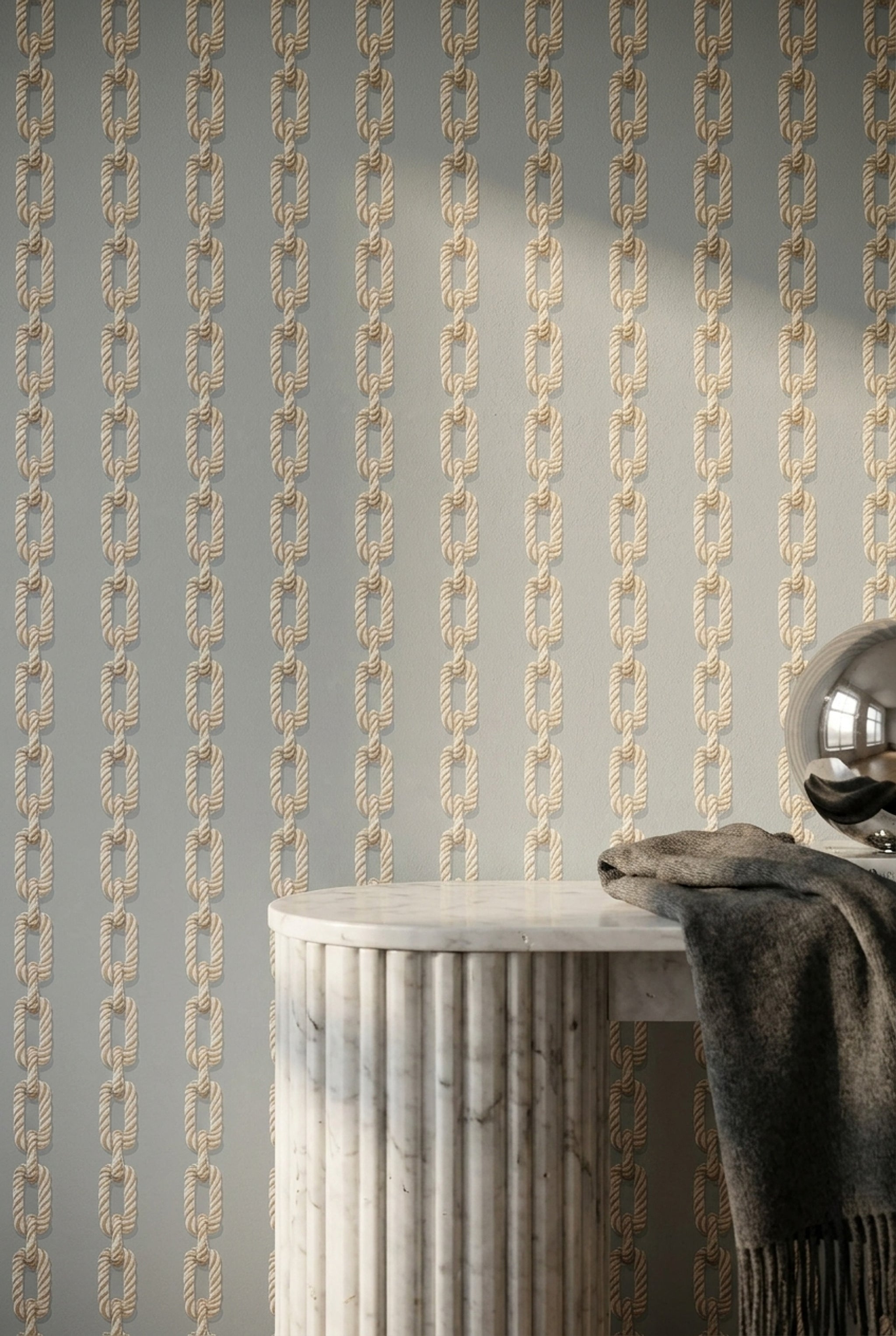 Halat Zincir Desenli Duvar Kağıdı Bej Gri Modern Salon