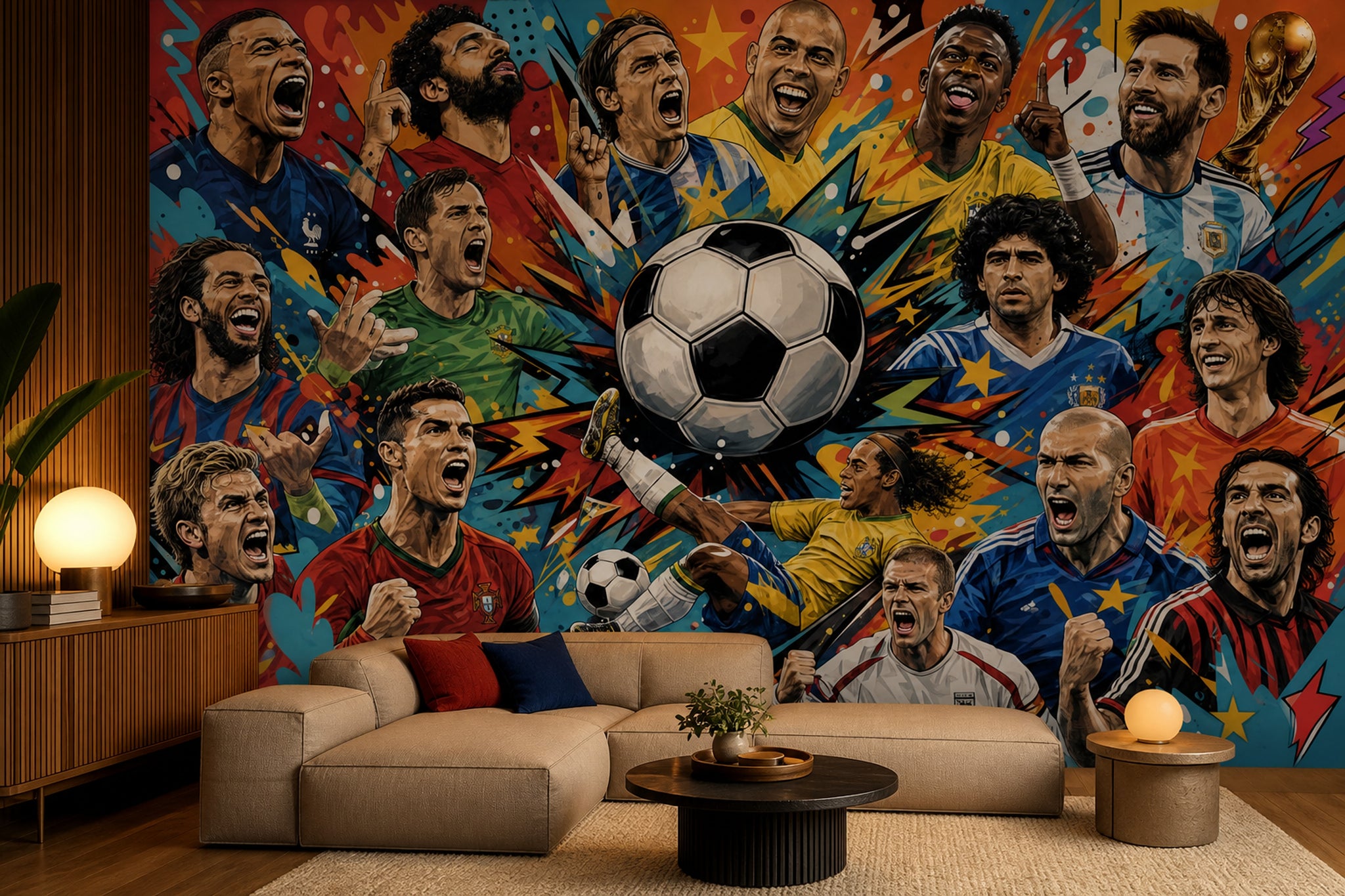 Futbol Temalı Poster Duvar Kağıdı Renkli Grafiti Spor Odası