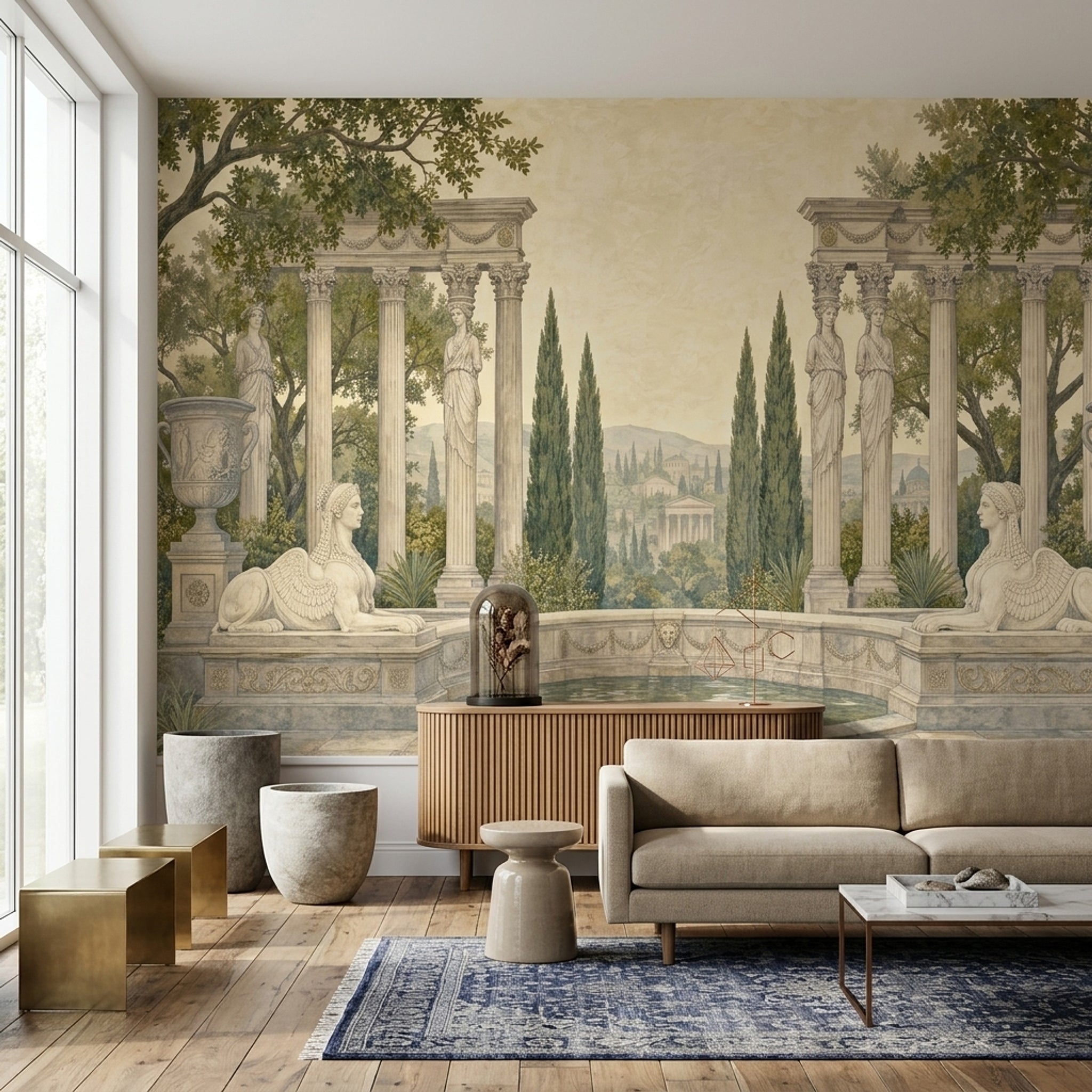 Klasik Antik Mimari Poster Duvar Kağıdı Bej Salon Dekoru