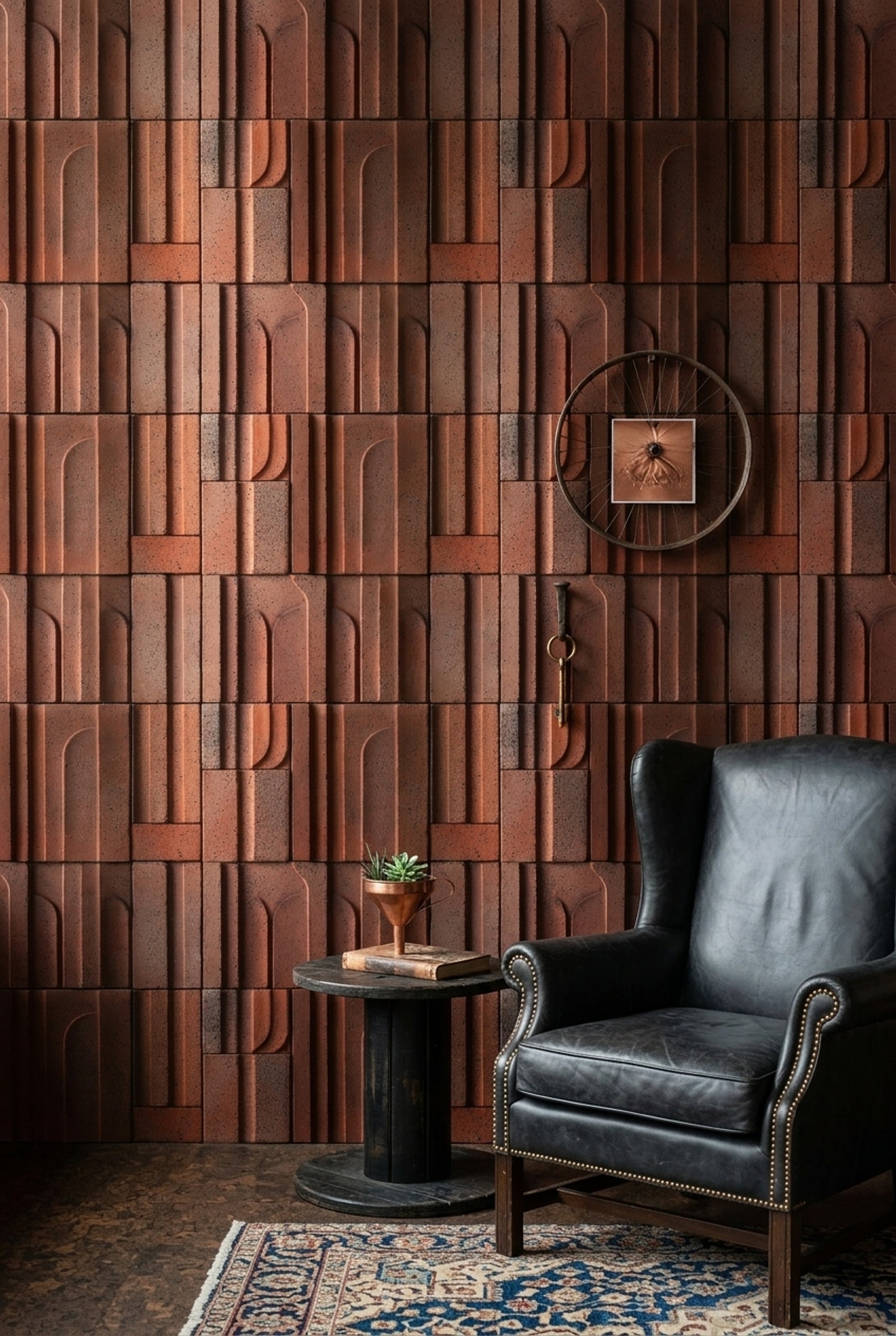 Tuğla Desenli Duvar Kağıdı Kiremit Ton Modern Salon