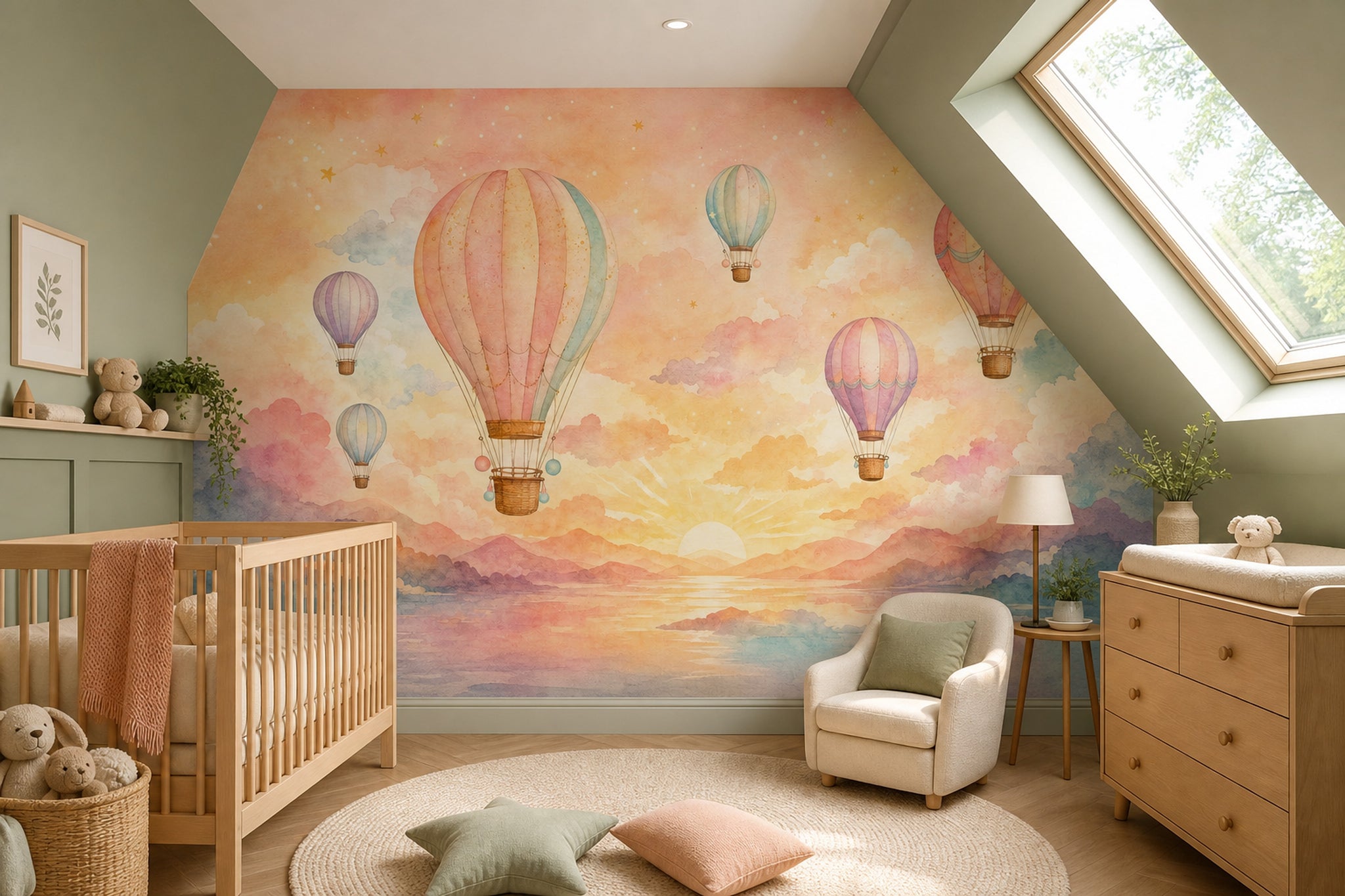 Pastel Sıcak Hava Balonlu Poster Duvar Kağıdı Çocuk Odası