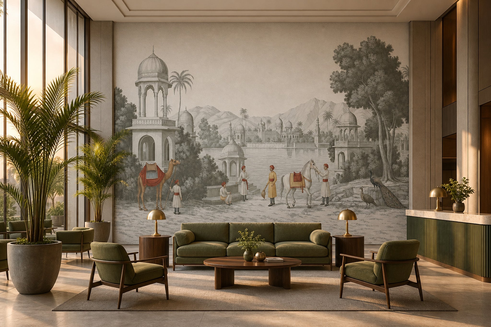 Saray Bahçesi Manzaralı Poster Duvar Kağıdı Bej Klasik Salon
