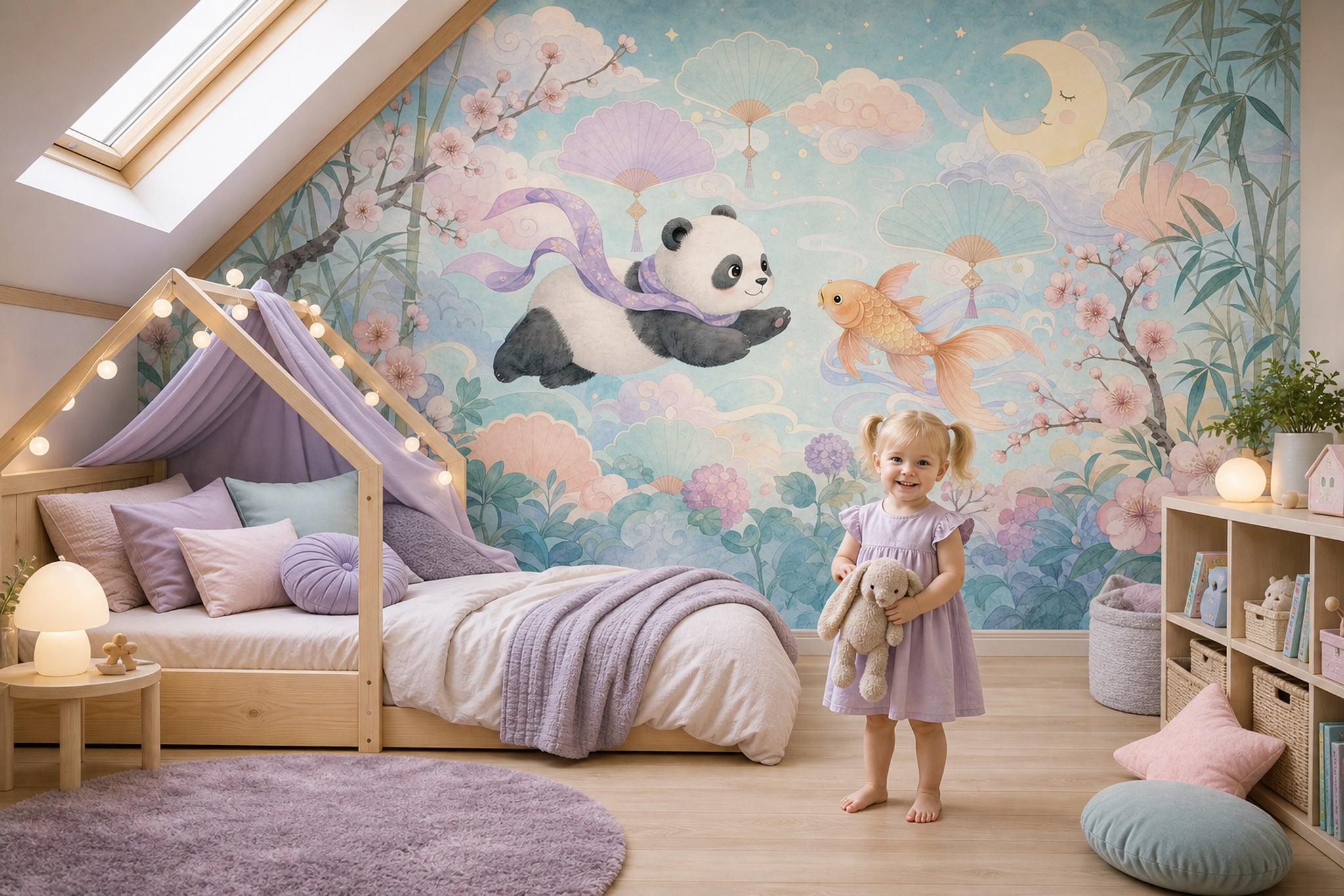 Pandalı Poster Duvar Kağıdı Pastel Mavi Çocuk Odası