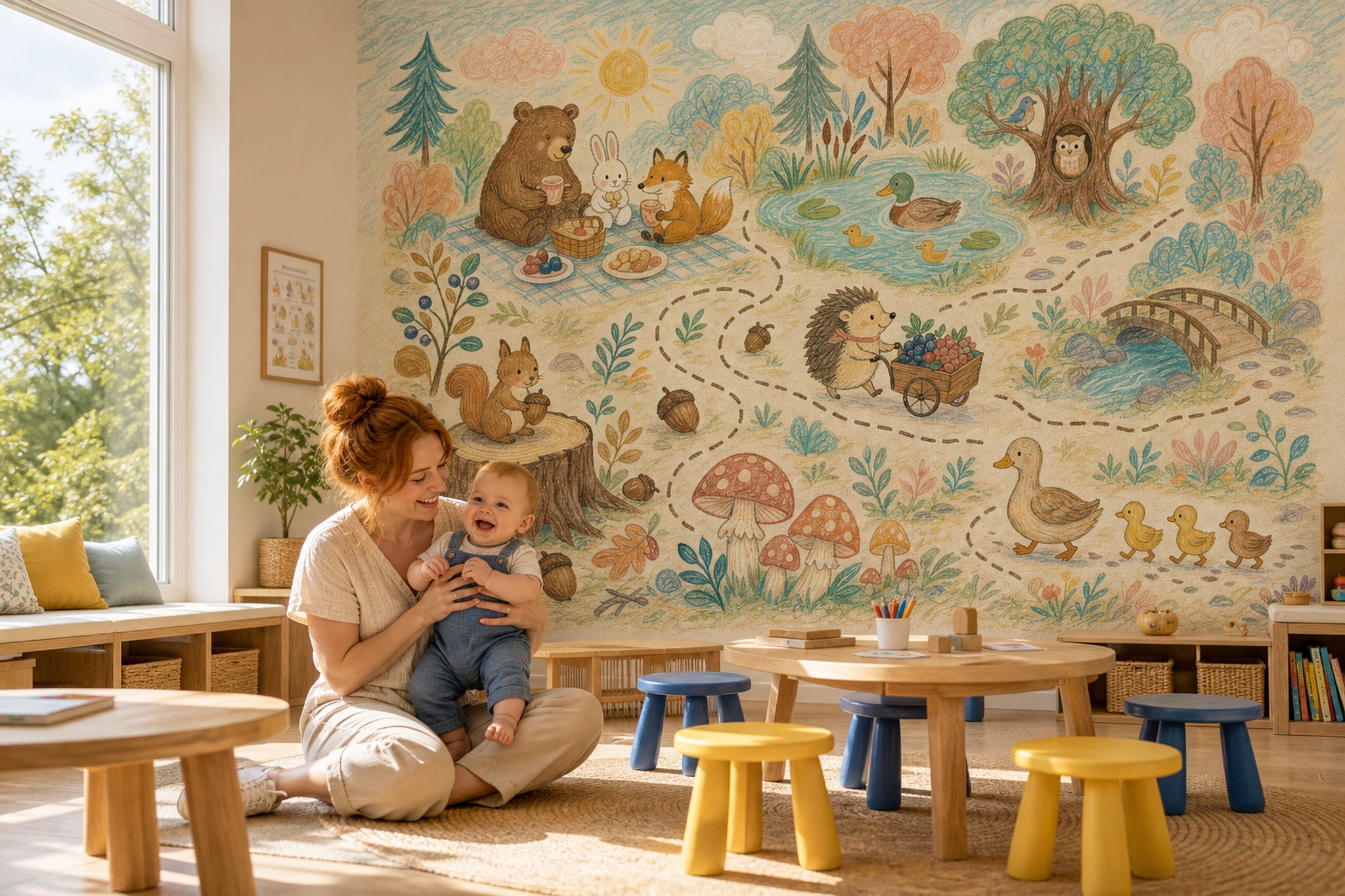 Orman Hayvanları Poster Duvar Kağıdı Pastel Çocuk Odası Duvarı