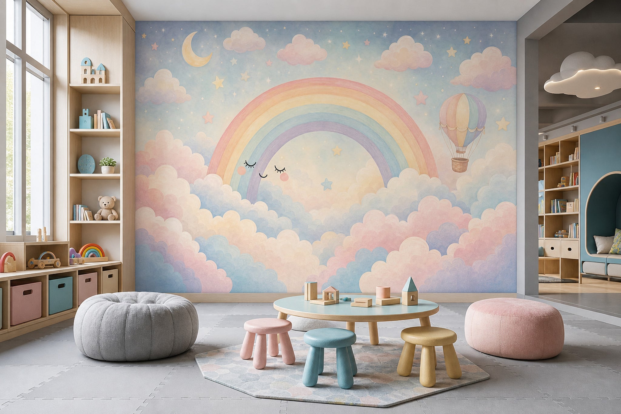 Gökkuşağı Bulutlu Poster Duvar Kağıdı Pastel Çocuk Odası