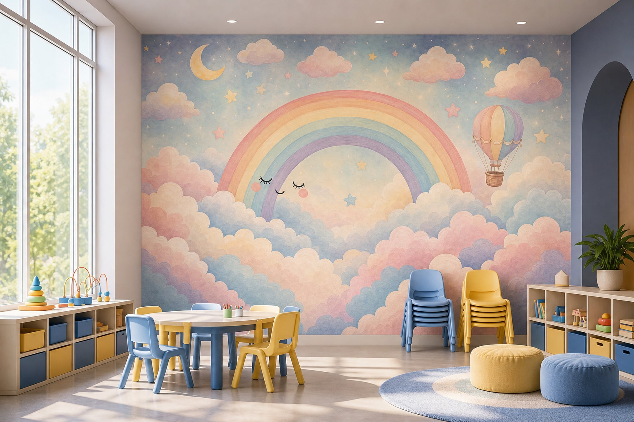 Gökkuşağı Bulutlu Poster Duvar Kağıdı Pastel Çocuk Odası